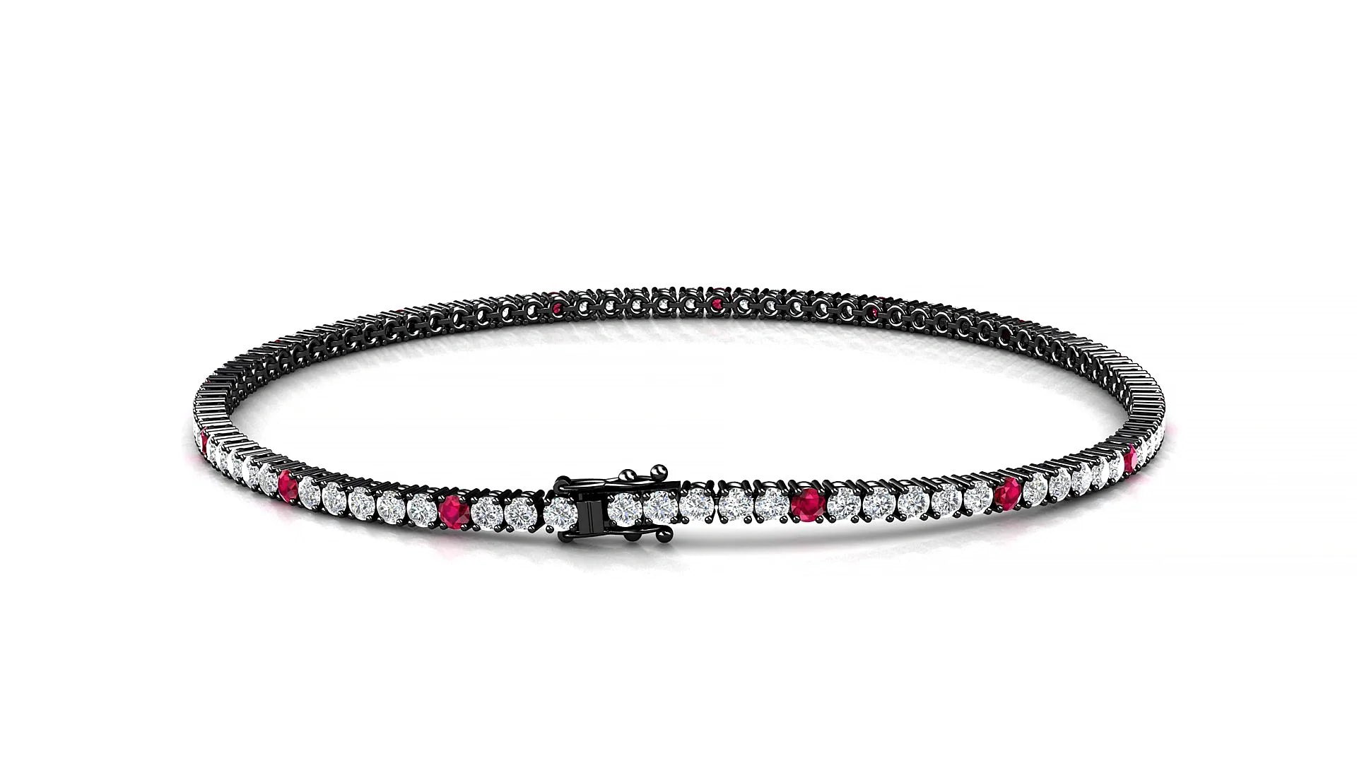 Capri 1-5 | 18k Black Gold 1.7 mm Round Natural Ruby & Diamond Tennis Bracelet