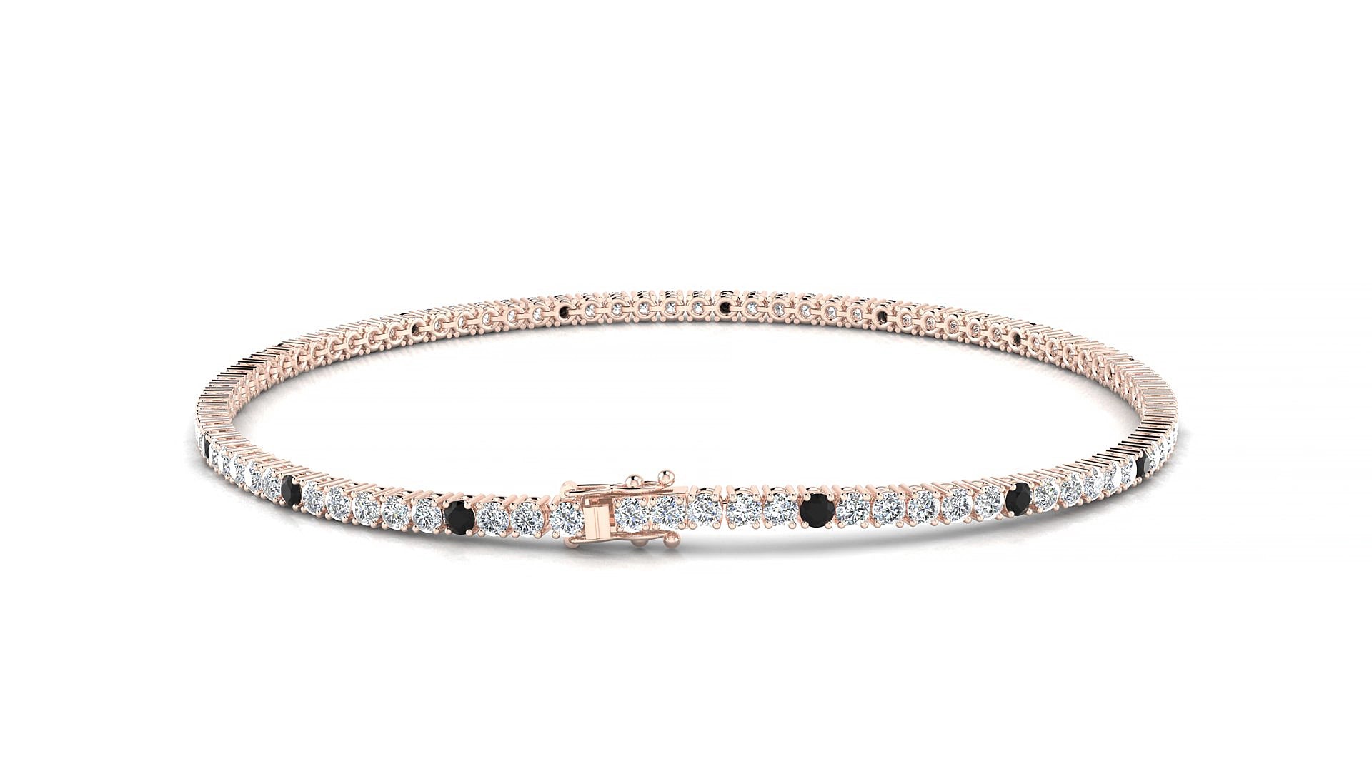 Capri 1-5 | 18k Rose Gold 1.7 mm Round Natural Black Diamond & Diamond 20 cm Tennis Bracelet