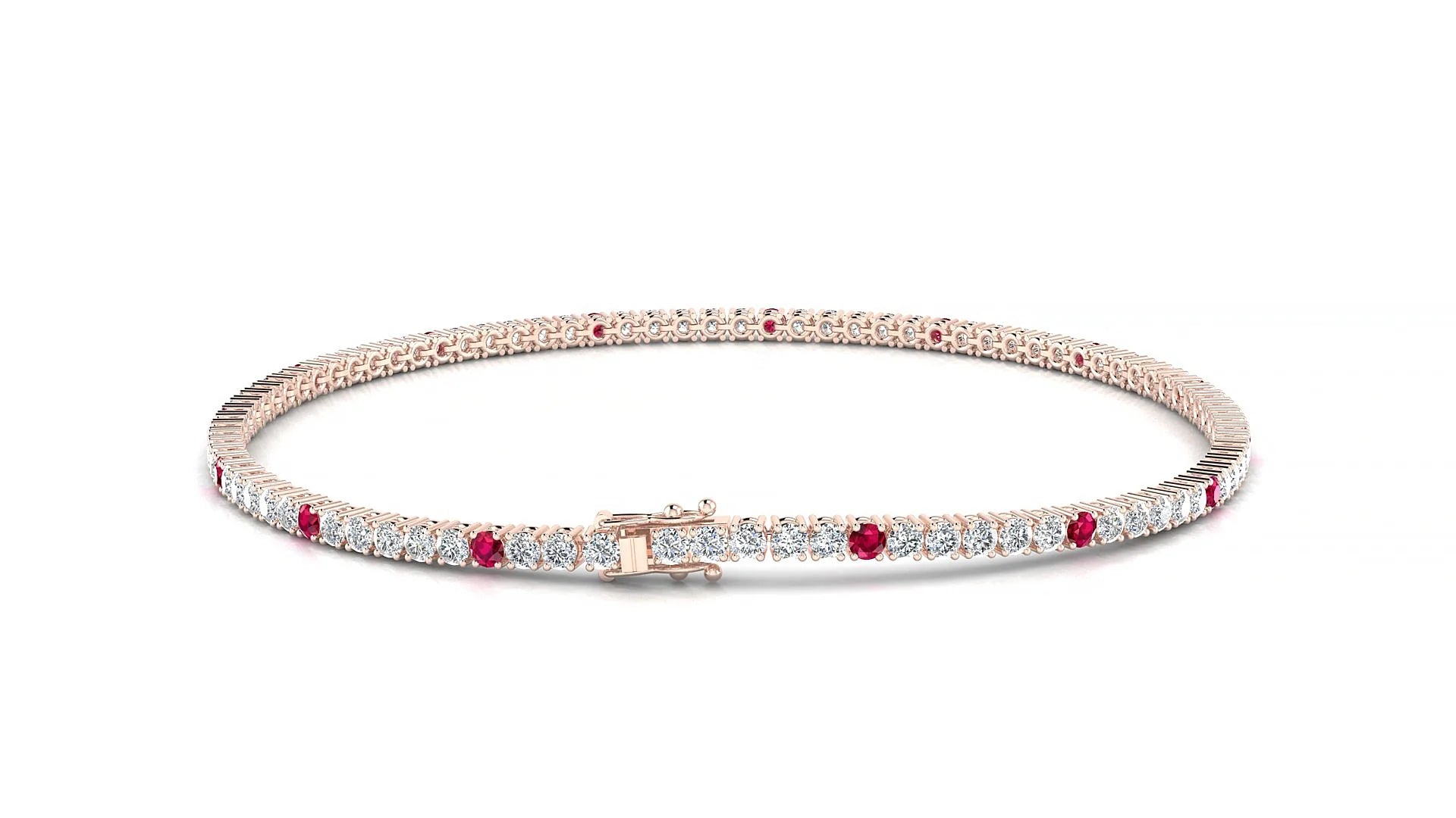Capri 1-5 | 18k Rose Gold 1.7 mm Round Natural Ruby & Diamond Tennis Bracelet