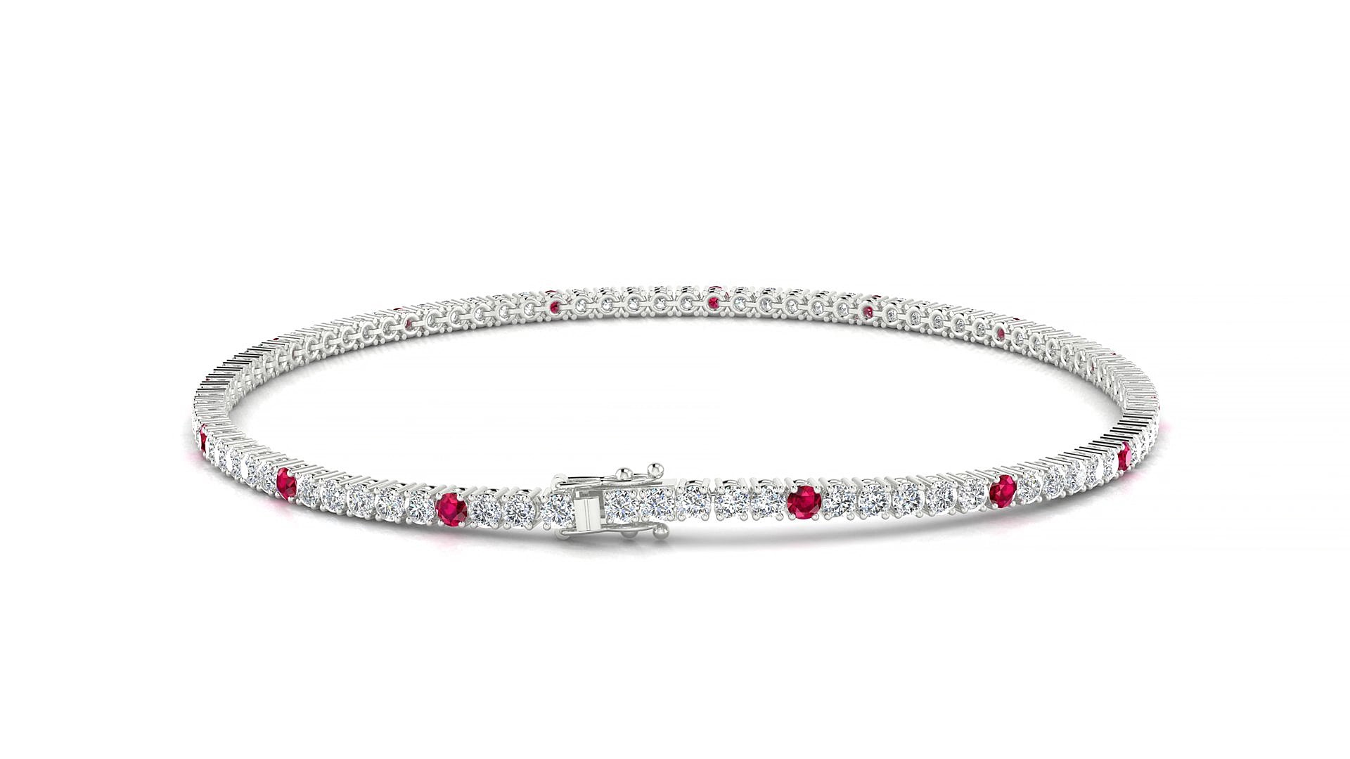 Capri 1-5 | 18k White Gold 1.7 mm Round Natural Ruby & Diamond 15 cm Tennis Bracelet