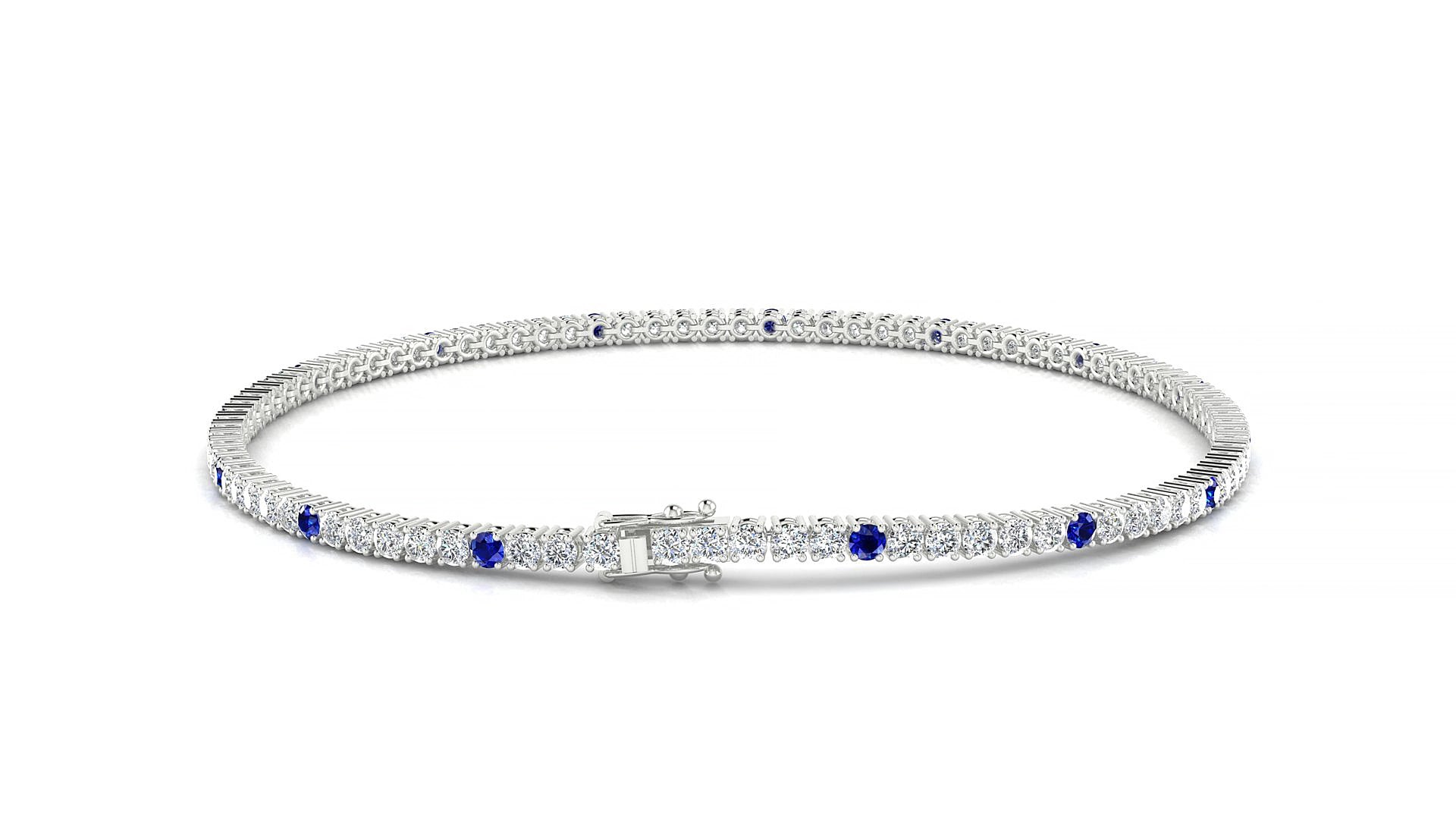 Capri 1-5 | 18k White Gold 1.7 mm Round Natural Sapphire & Diamond 15 cm Tennis Bracelet