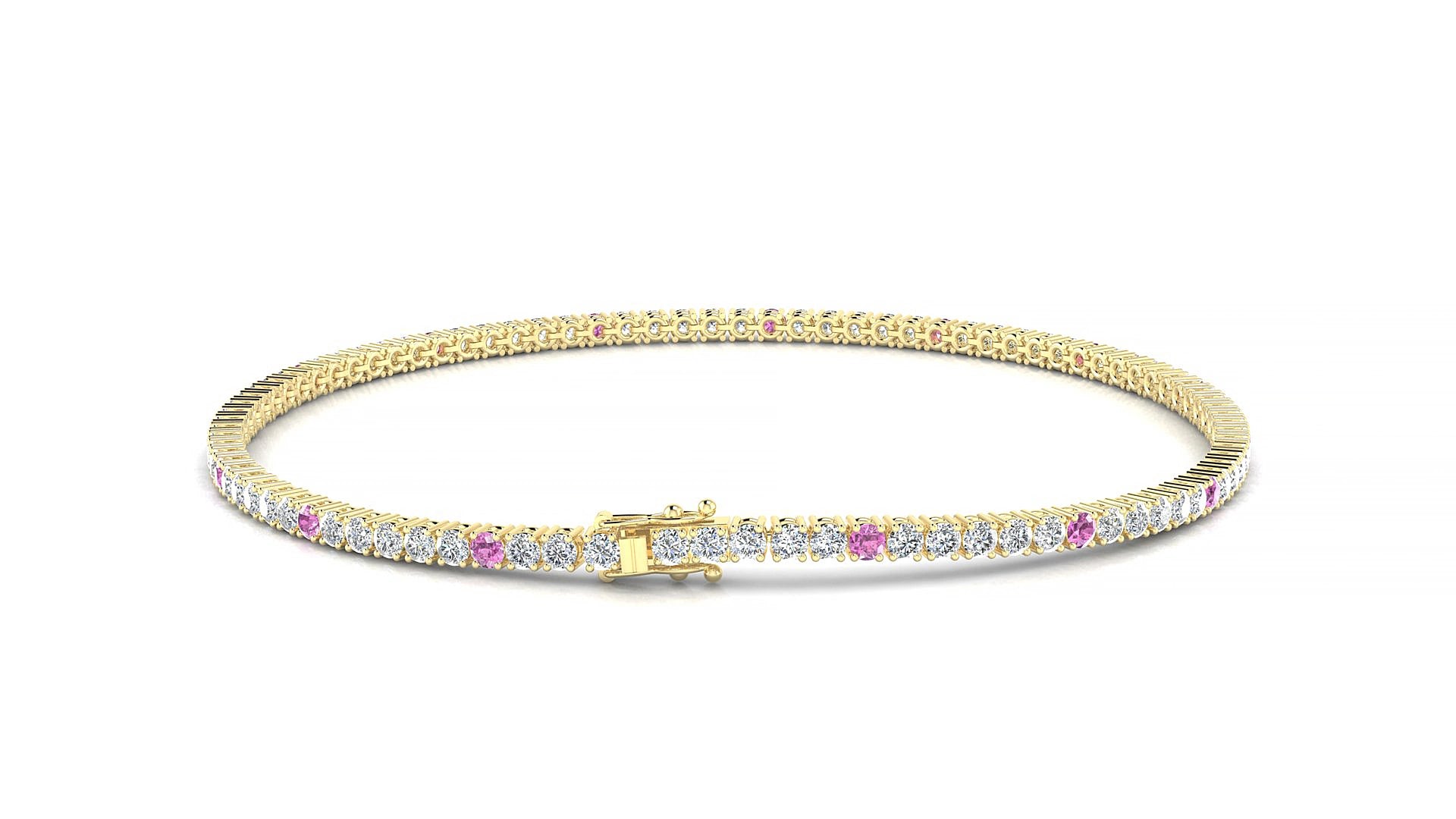 Capri 1-5 | 18k Yellow Gold 1.7 mm Round Natural Pink Sapphire & Diamond 15 cm Tennis Bracelet