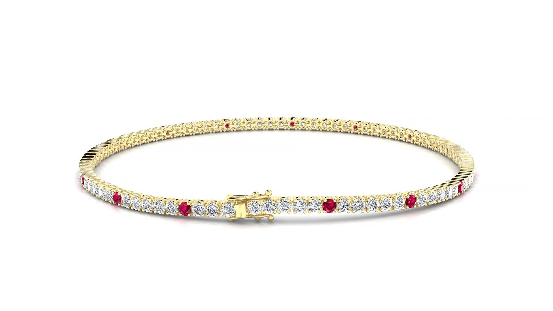 Capri 1-5 | 18k Yellow Gold 1.7 mm Round Natural Ruby & Diamond 15 cm Tennis Bracelet