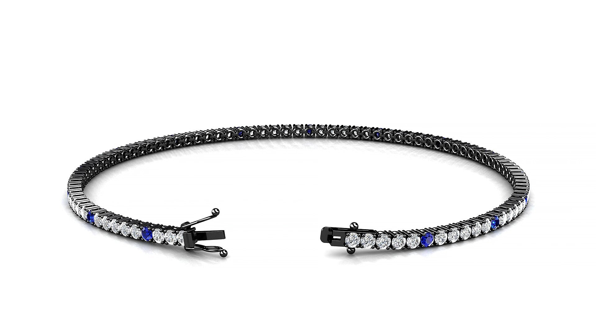 Capri 1-5 | 18k Black Gold 1.7 mm Round Natural Sapphire & Diamond 15 cm Tennis Bracelet