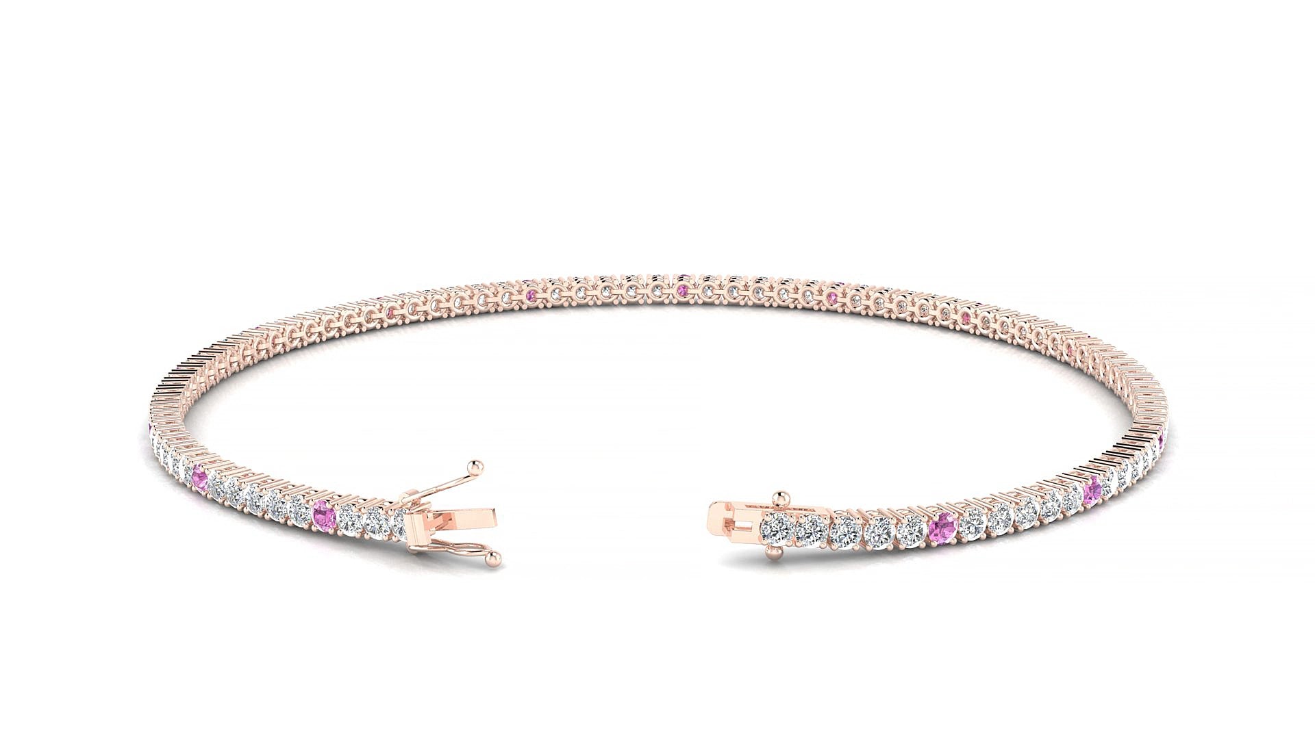 Capri 1-5 | 18k Rose Gold 1.7 mm Round Natural Pink Sapphire & Diamond 17 cm Tennis Bracelet