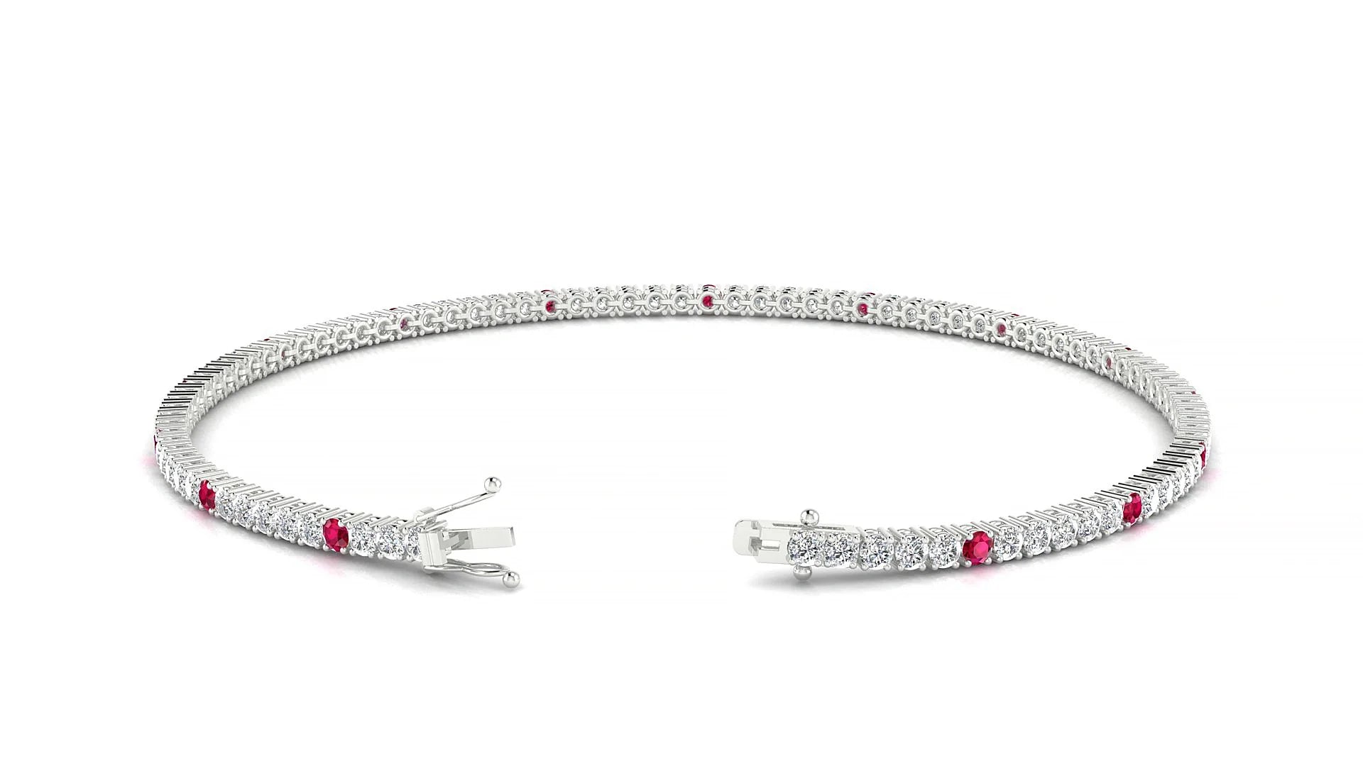 Capri 1-5 | 18k White Gold 1.7 mm Round Natural Ruby & Diamond Tennis Bracelet