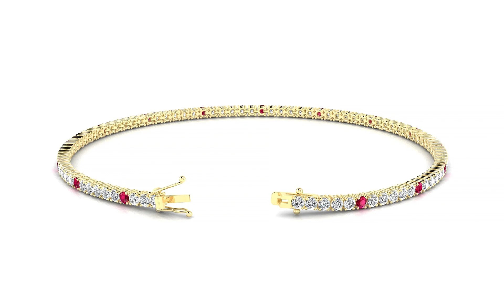 Capri 1-5 | 18k Yellow Gold 1.7 mm Round Natural Ruby & Diamond Tennis Bracelet