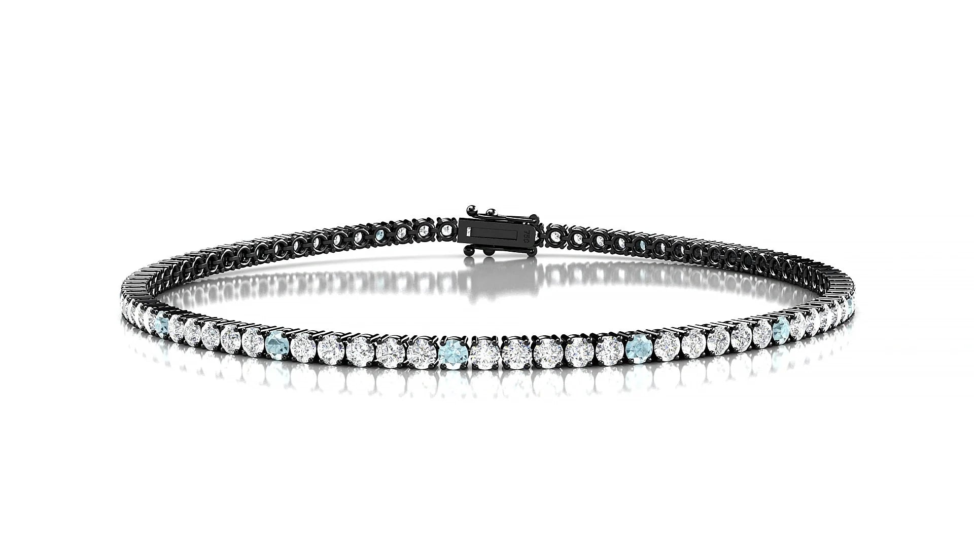 Capri 1-5 | 18k Black Gold 2 mm Round Natural Aquamarine & Diamond Tennis Bracelet