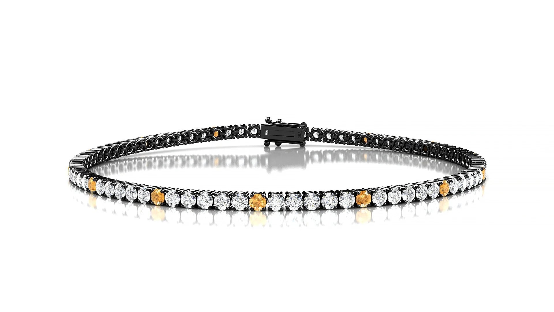 Capri 1-5 | 18k Black Gold 2 mm Round Natural Citrine & Diamond Tennis Bracelet