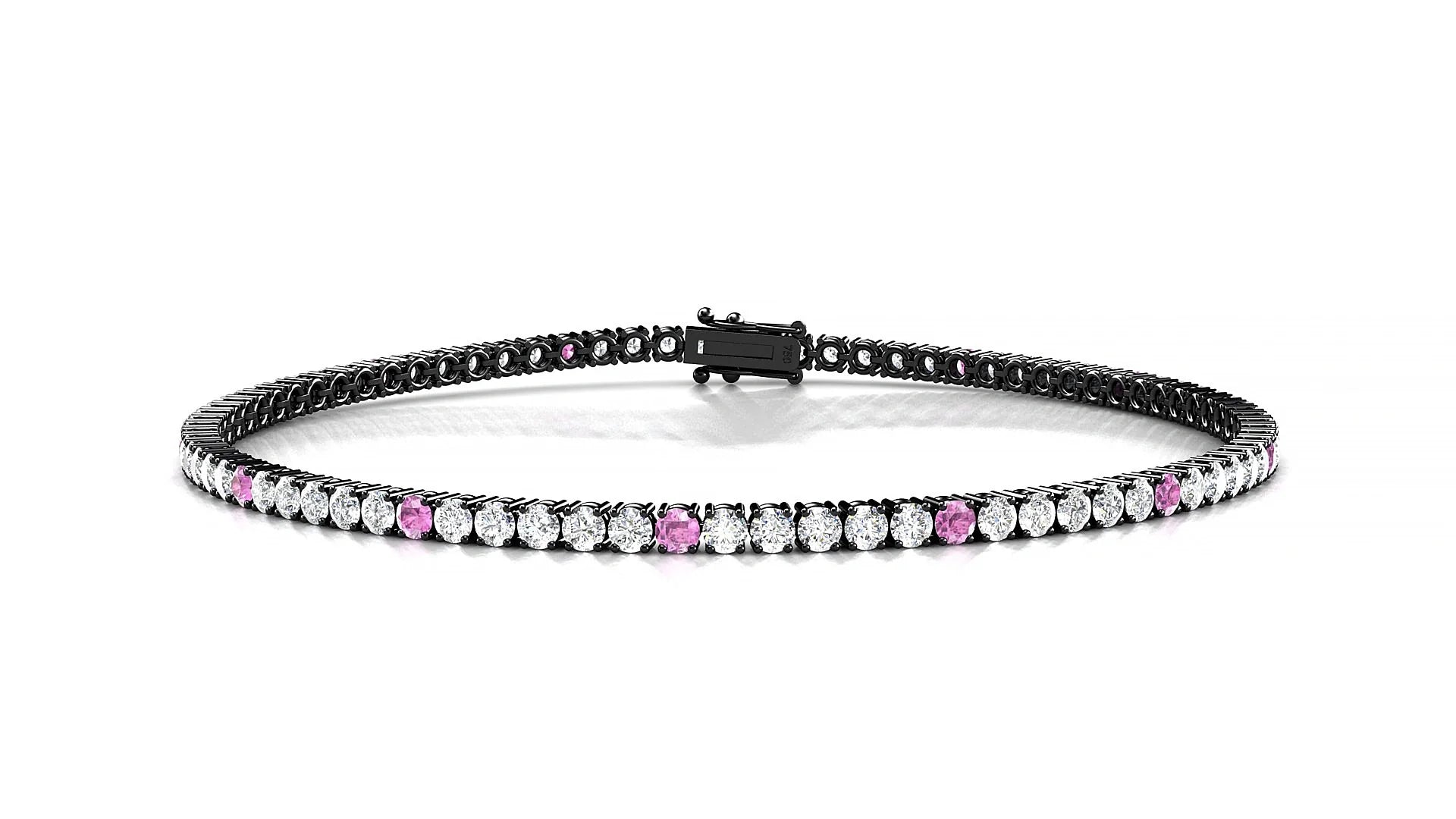 Capri 1-5 | 18k Black Gold 2 mm Round Natural Pink Sapphire & Diamond Tennis Bracelet