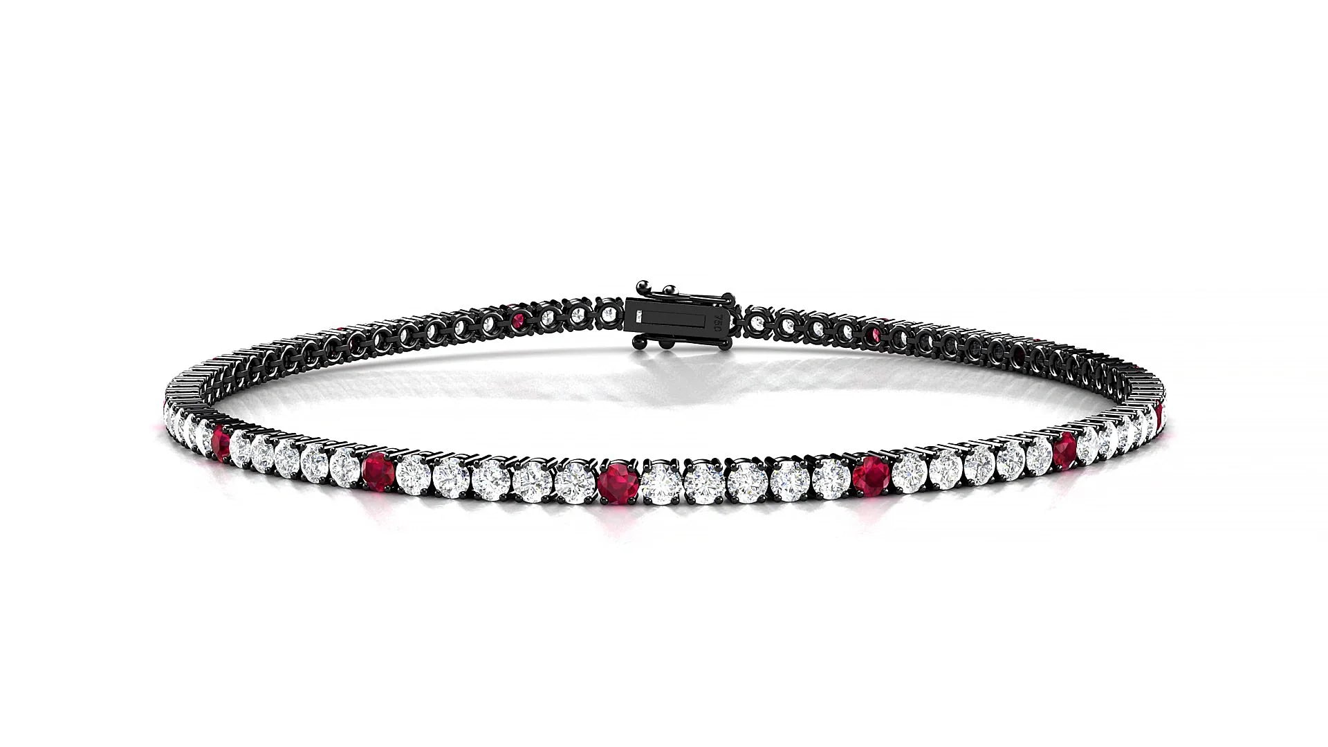 Capri 1-5 | 18k Black Gold 2 mm Round Natural Ruby & Diamond Tennis Bracelet