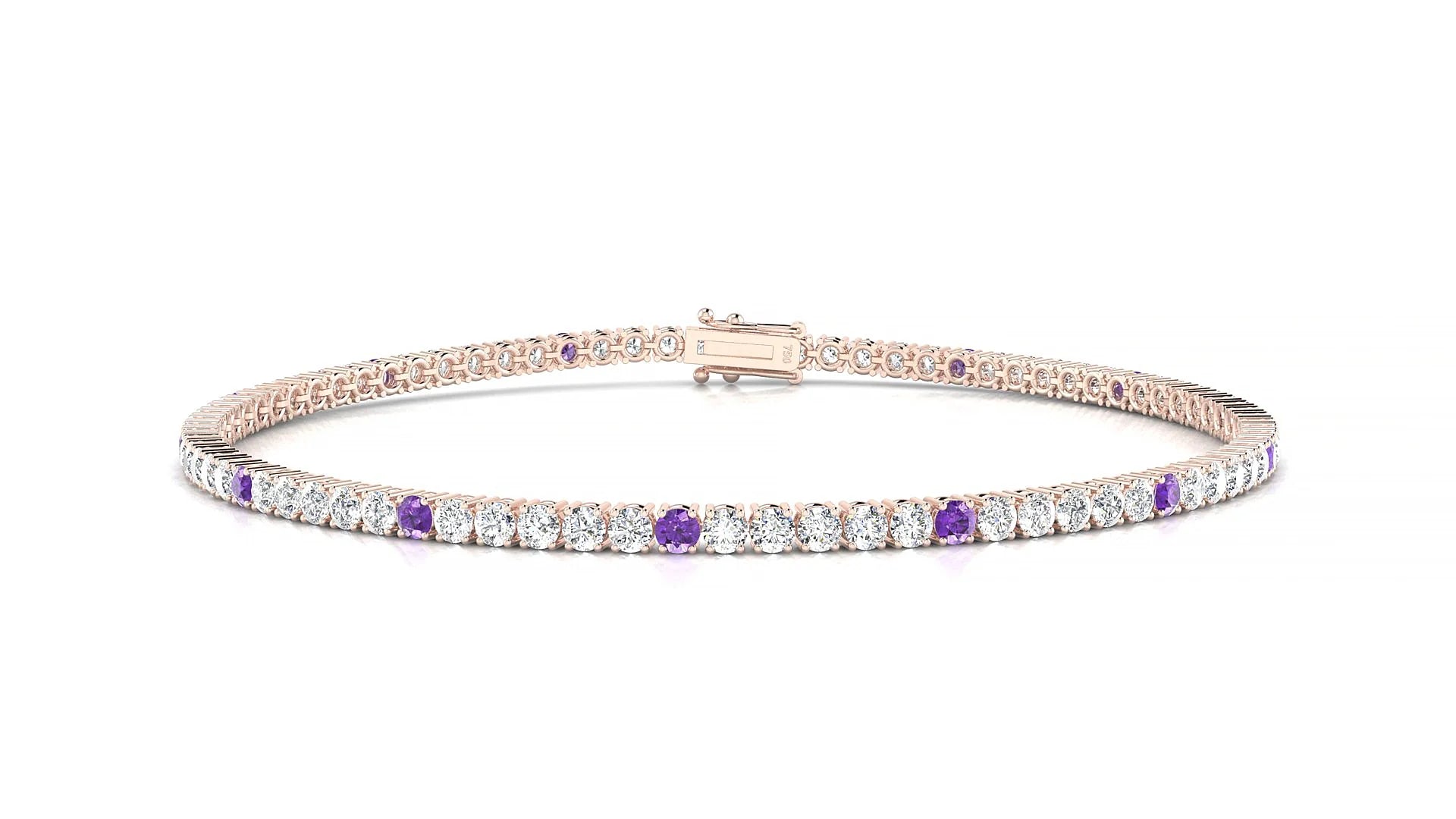 Capri 1-5 | 18k Rose Gold 2 mm Round Natural Amethyst & Diamond Tennis Bracelet
