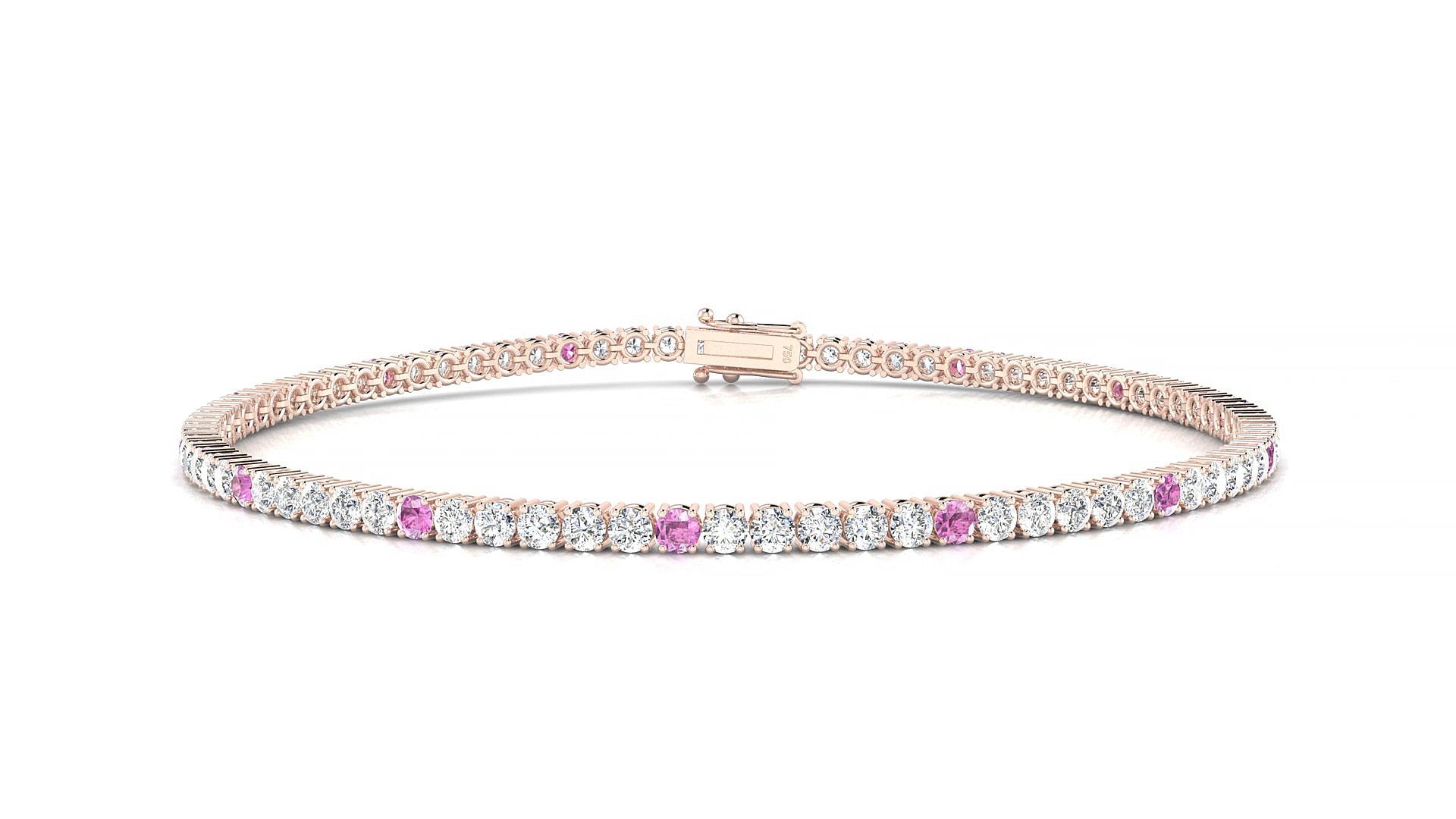 Capri 1-5 | 18k Rose Gold 2 mm Round Natural Pink Sapphire & Diamond 15 cm Tennis Bracelet