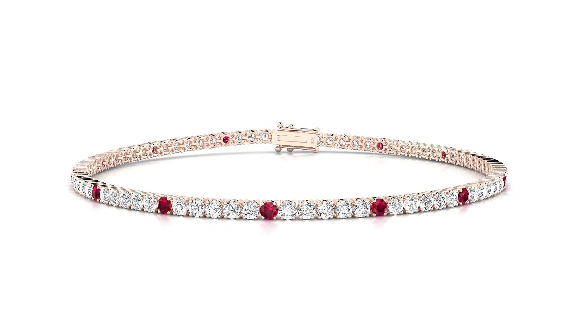 Capri 1-5 | 18k Rose Gold 2 mm Round Natural Ruby & Diamond Tennis Bracelet