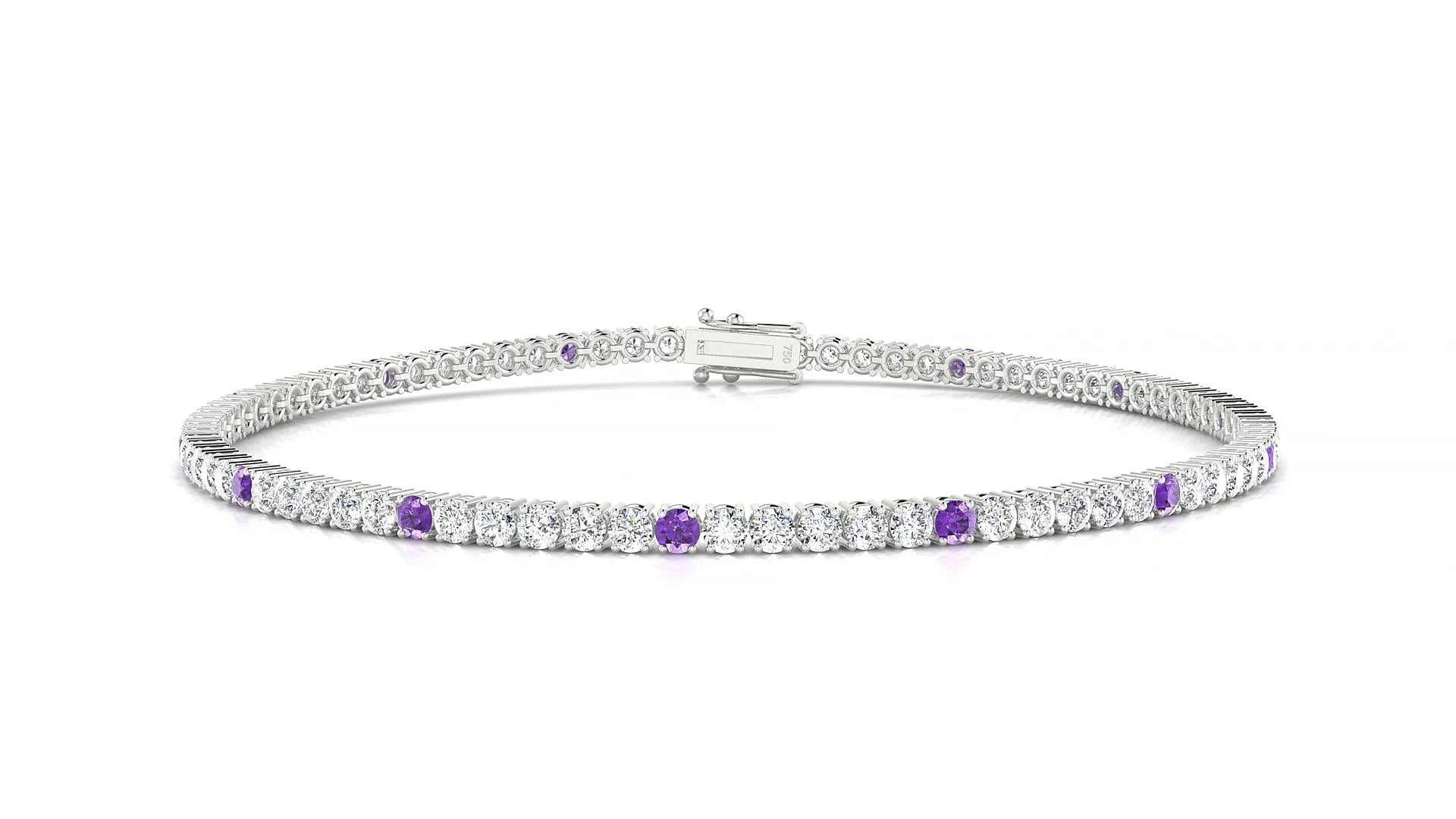 Capri 1-5 | 18k White Gold 2 mm Round Natural Amethyst & Diamond Tennis Bracelet