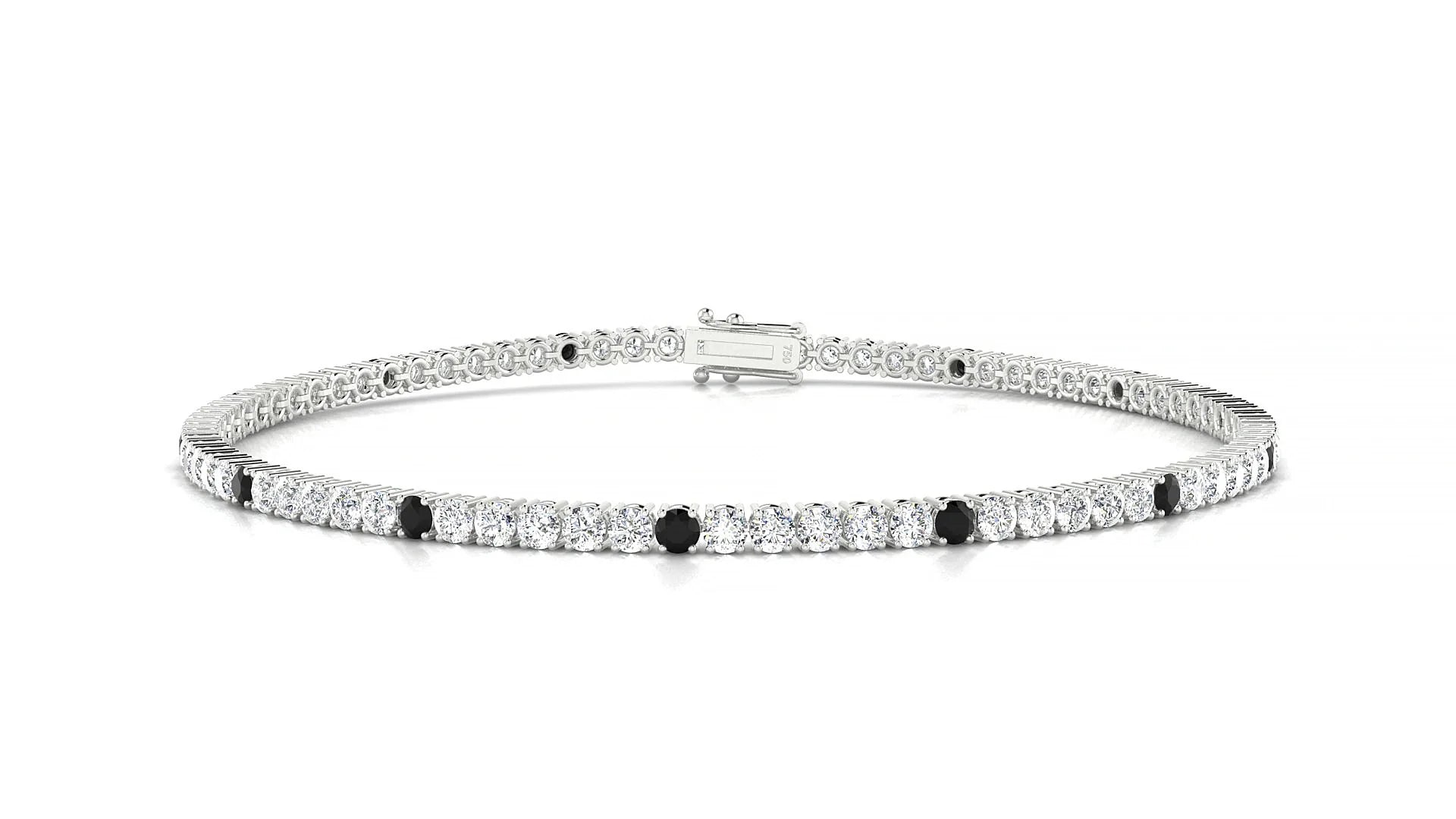 Capri 1-5 | 18k White Gold 2 mm Round Natural Black Diamond & Diamond Tennis Bracelet