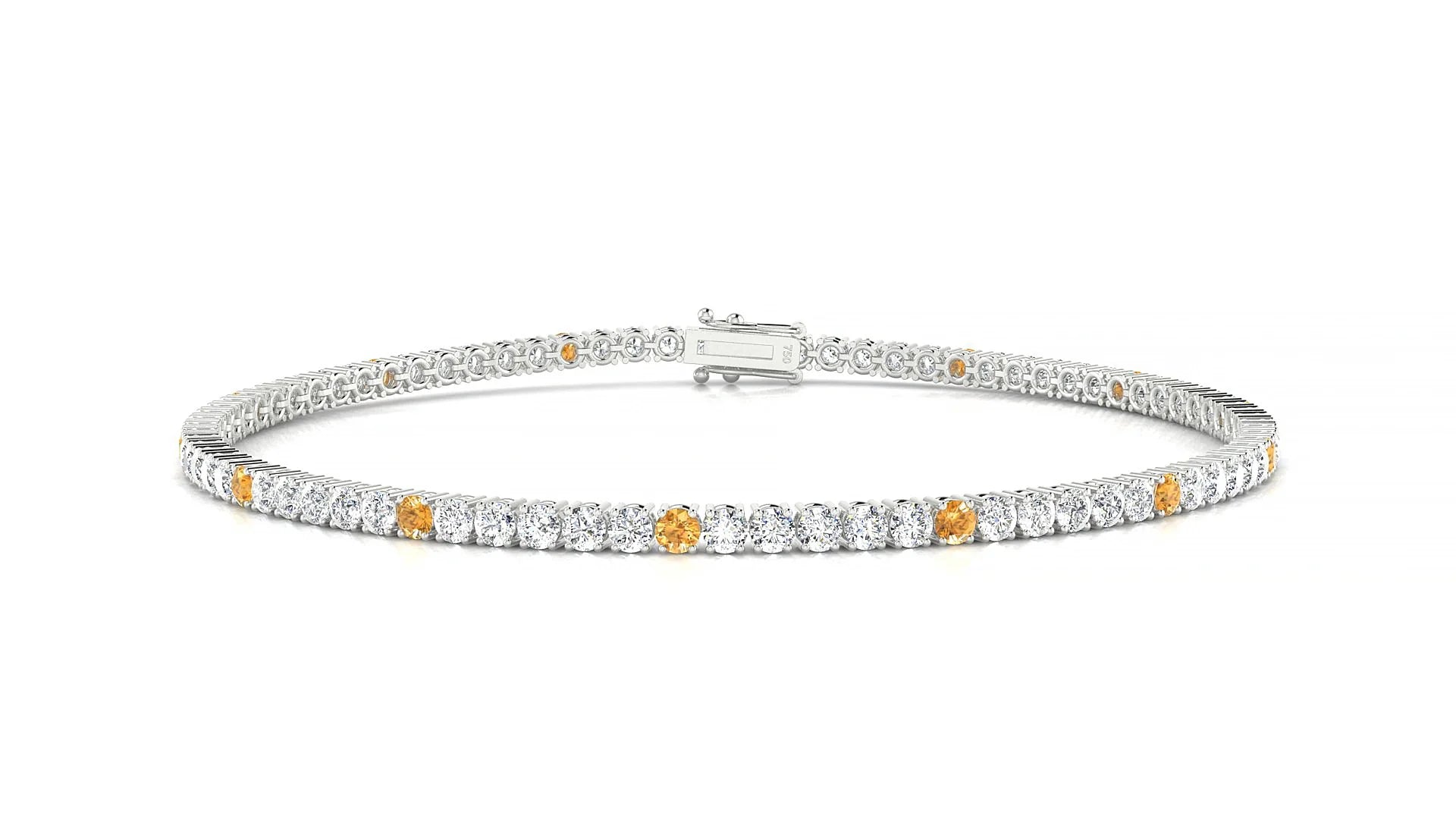 Capri 1-5 | 18k White Gold 2 mm Round Natural Citrine & Diamond Tennis Bracelet