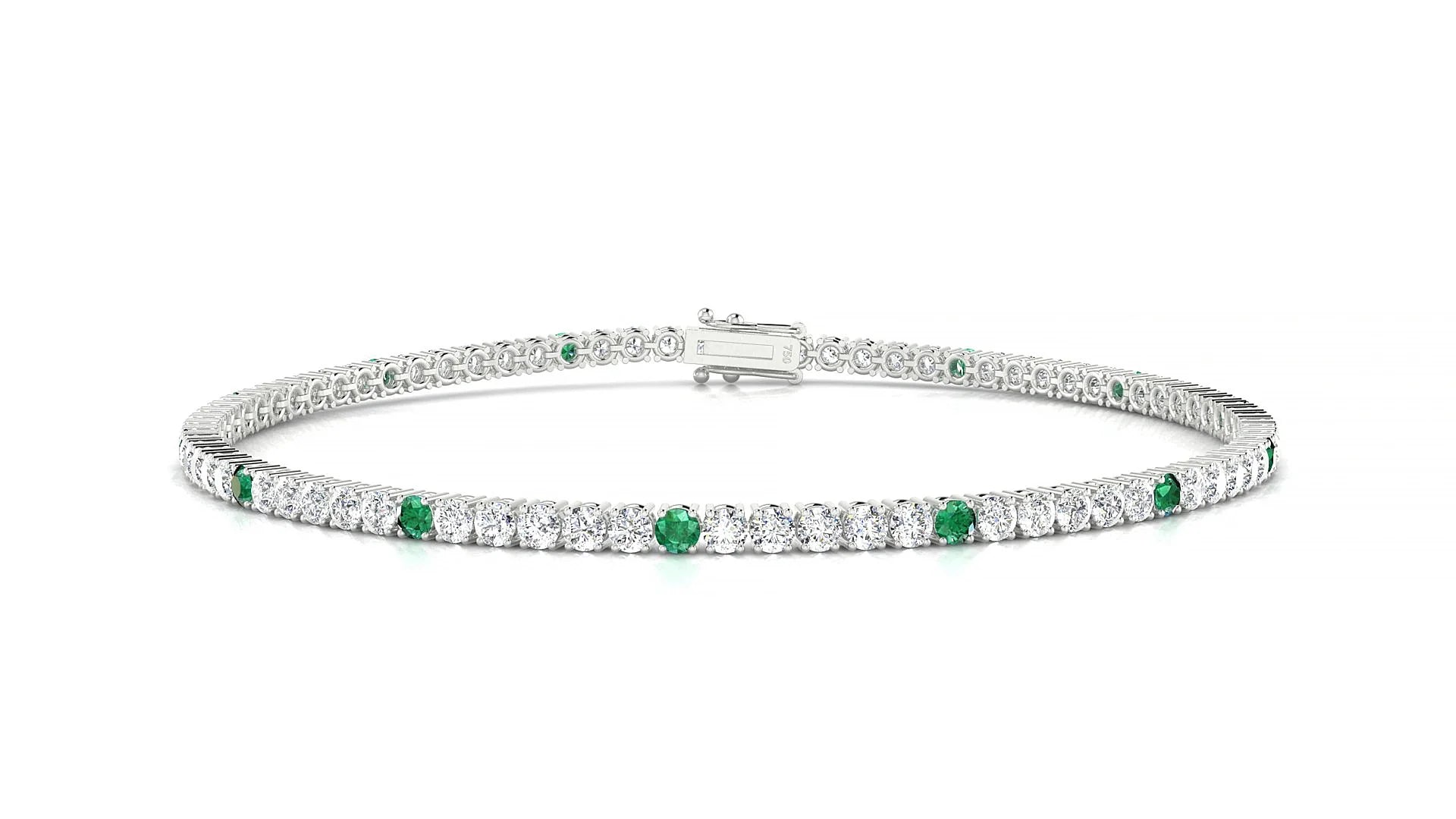 Capri 1-5 | 18k White Gold 2 mm Round Natural Emerald & Diamond Tennis Bracelet