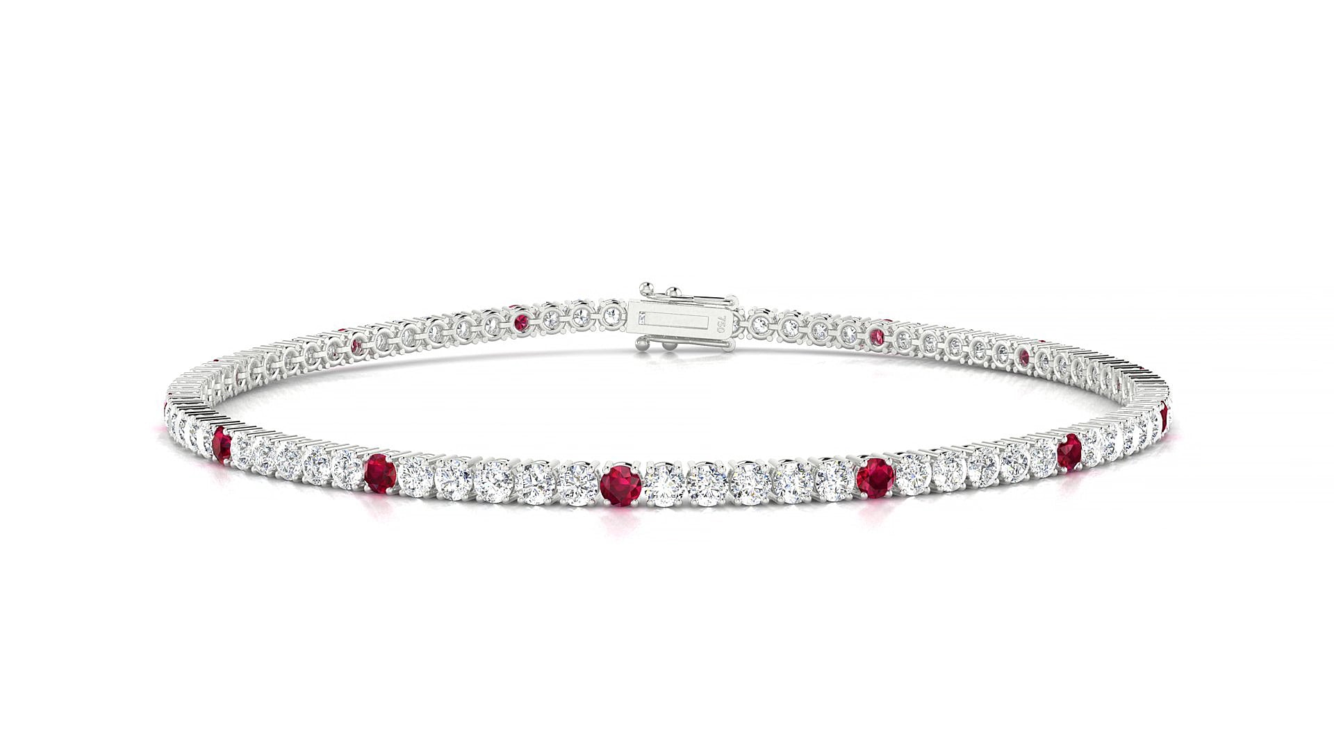 Capri 1-5 | 18k White Gold 2 mm Round Natural Ruby & Diamond 15 cm Tennis Bracelet