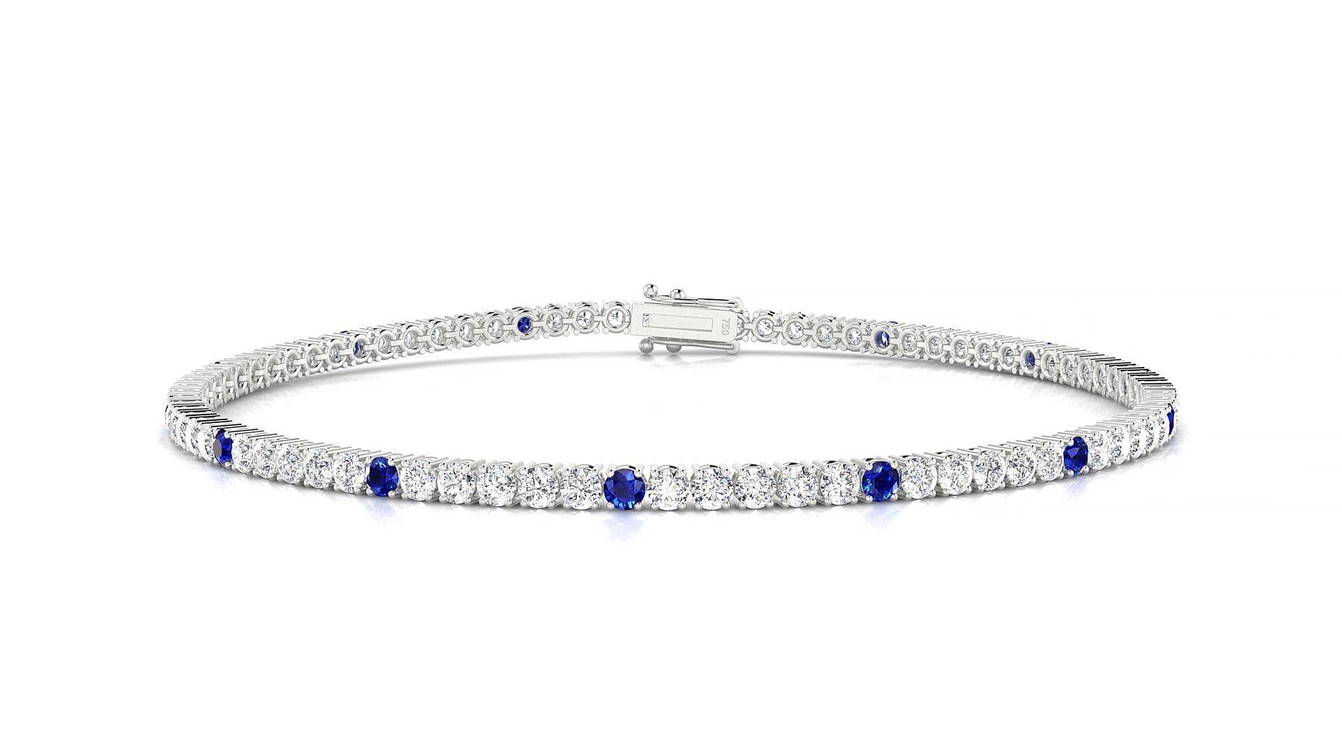 Capri 1-5 | 18k White Gold 2 mm Round Natural Sapphire & Diamond 15 cm Tennis Bracelet
