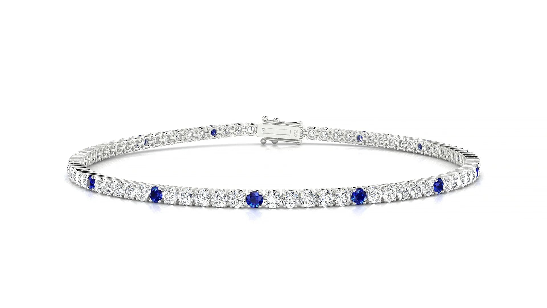 Capri 1-5 | 18k White Gold 2 mm Round Natural Sapphire & Diamond Tennis Bracelet