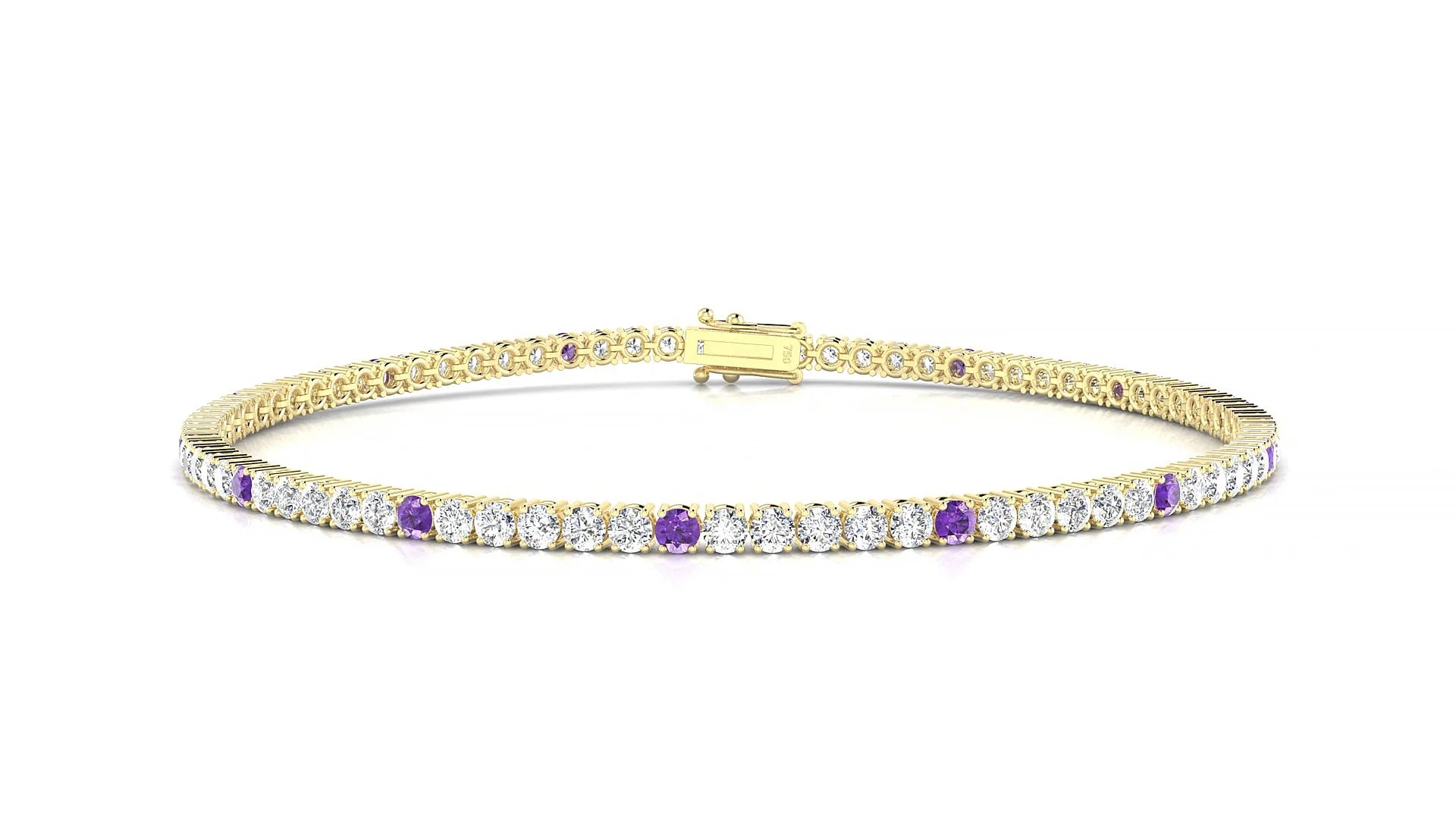 Capri 1-5 | 18k Yellow Gold 2 mm Round Natural Amethyst & Diamond Tennis Bracelet
