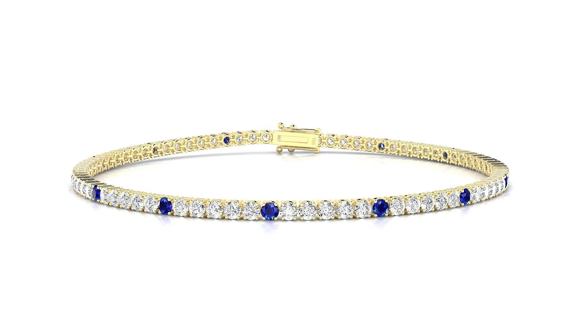Capri 1-5 | 18k Yellow Gold 2 mm Round Natural Sapphire & Diamond 15 cm Tennis Bracelet