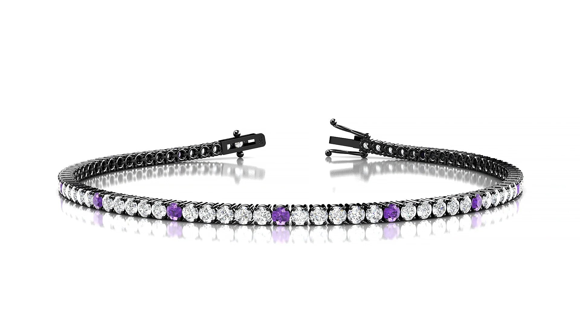 Capri 1-5 | 18k Black Gold 2 mm Round Natural Amethyst & Diamond Tennis Bracelet