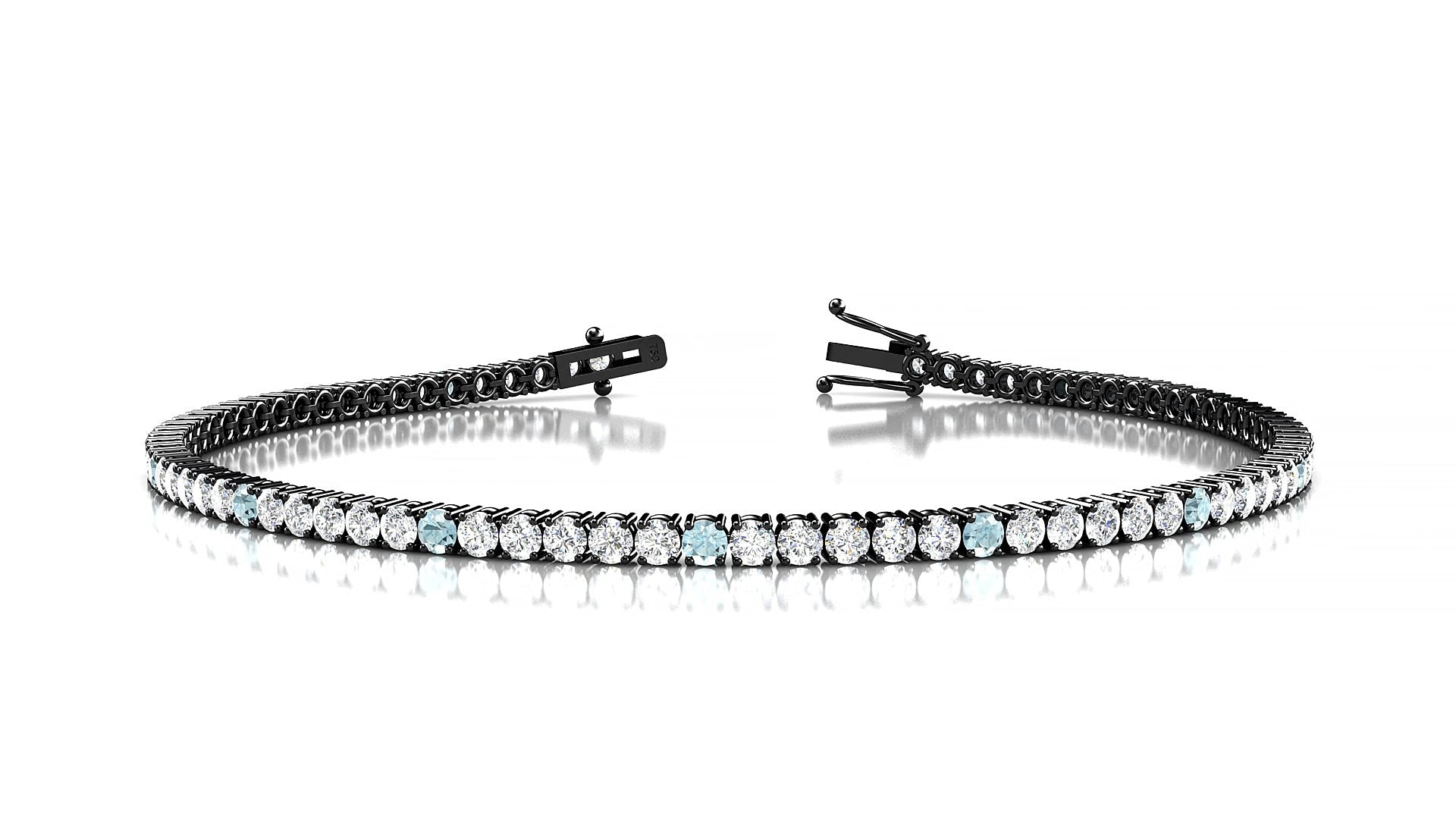Capri 1-5 | 18k Black Gold 2 mm Round Natural Aquamarine & Diamond 19 cm Tennis Bracelet