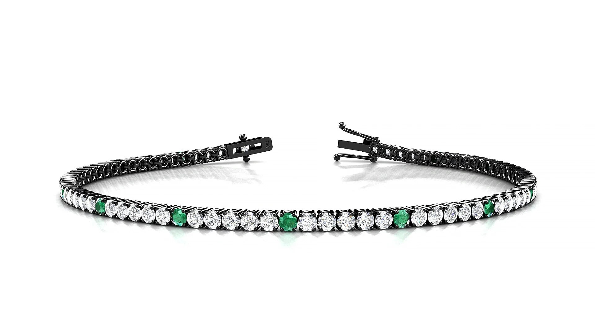 Capri 1-5 | 18k Black Gold 2 mm Round Natural Emerald & Diamond Tennis Bracelet