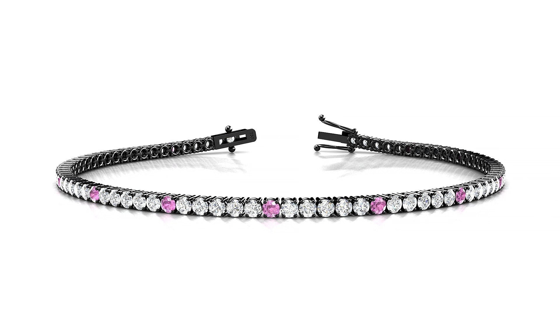 Capri 1-5 | 18k Black Gold 2 mm Round Natural Pink Sapphire & Diamond 15 cm Tennis Bracelet