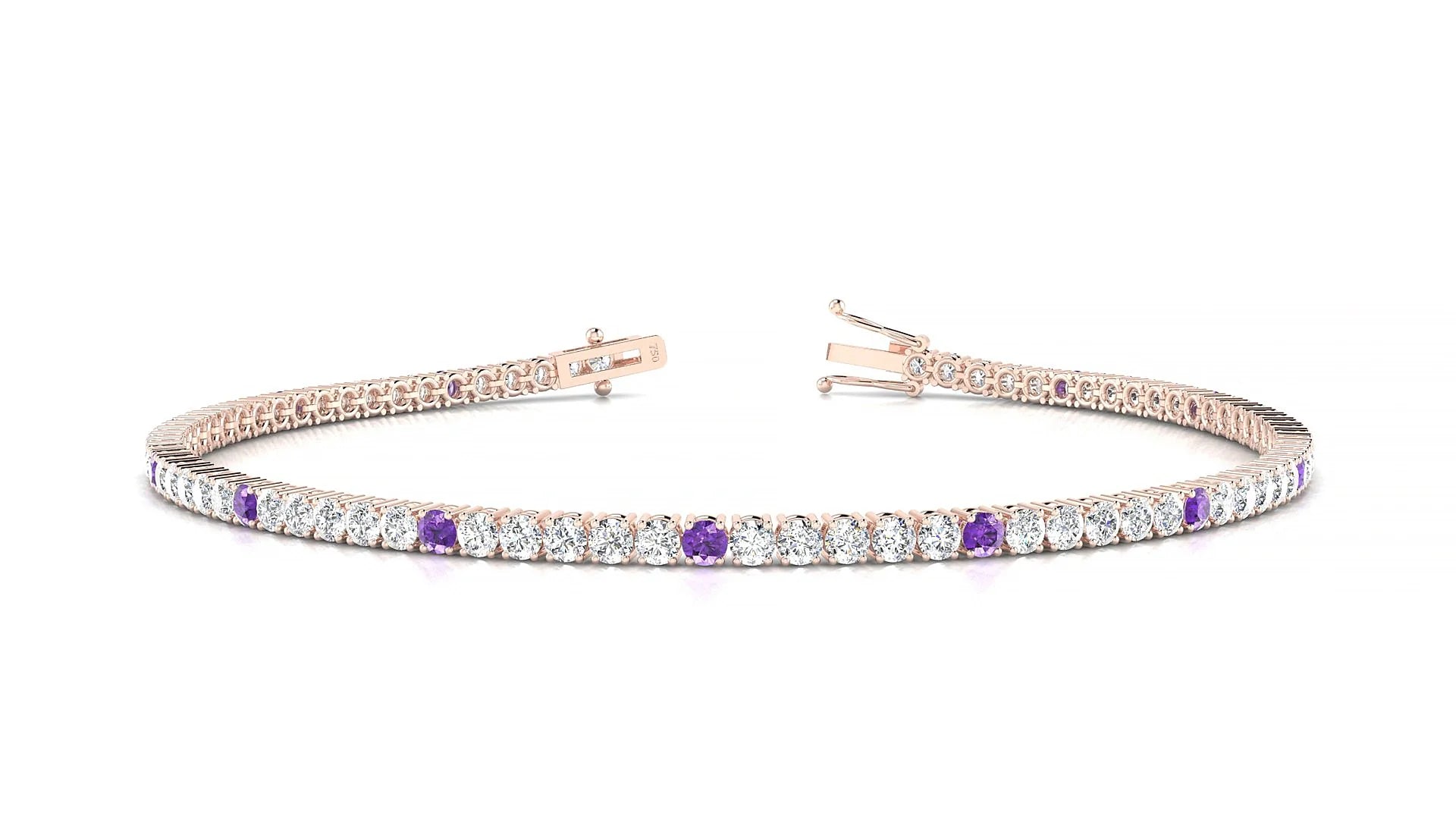 Capri 1-5 | 18k Rose Gold 2 mm Round Natural Amethyst & Diamond Tennis Bracelet