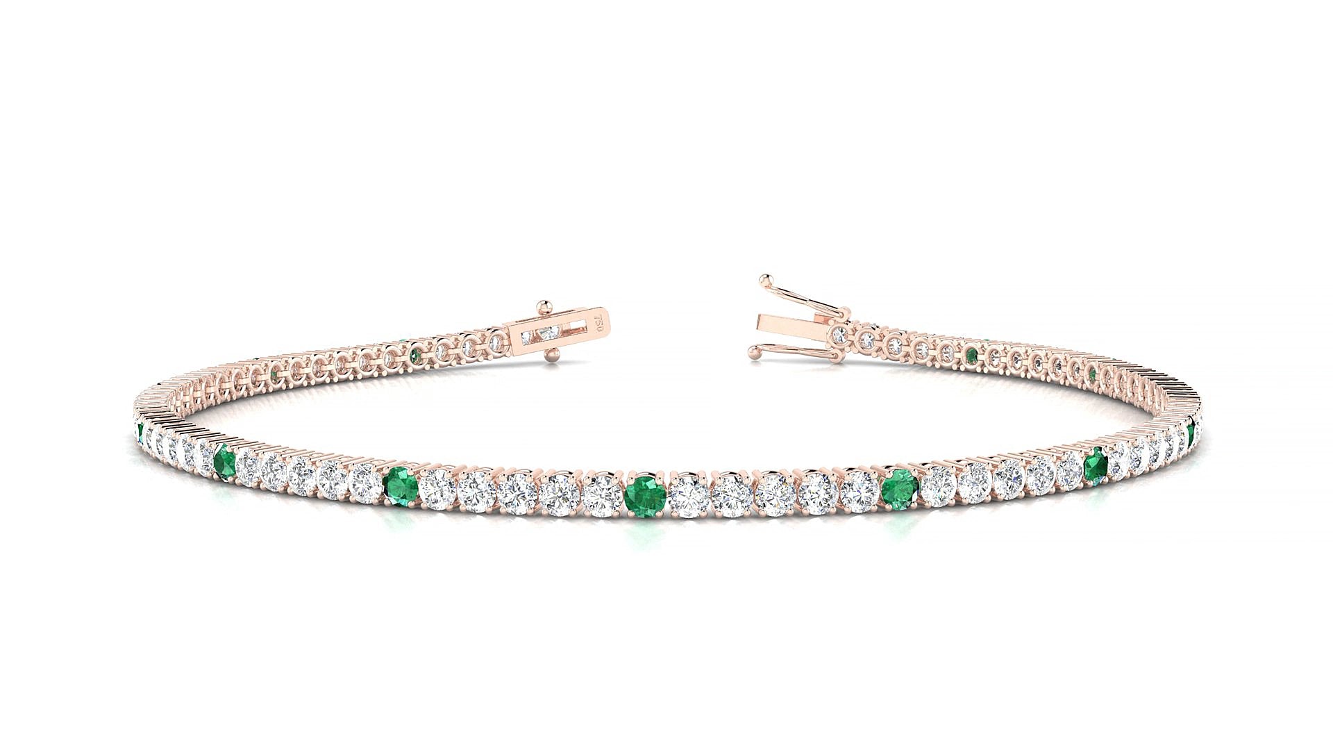 Capri 1-5 | 18k Rose Gold 2 mm Round Natural Emerald & Diamond 15 cm Tennis Bracelet