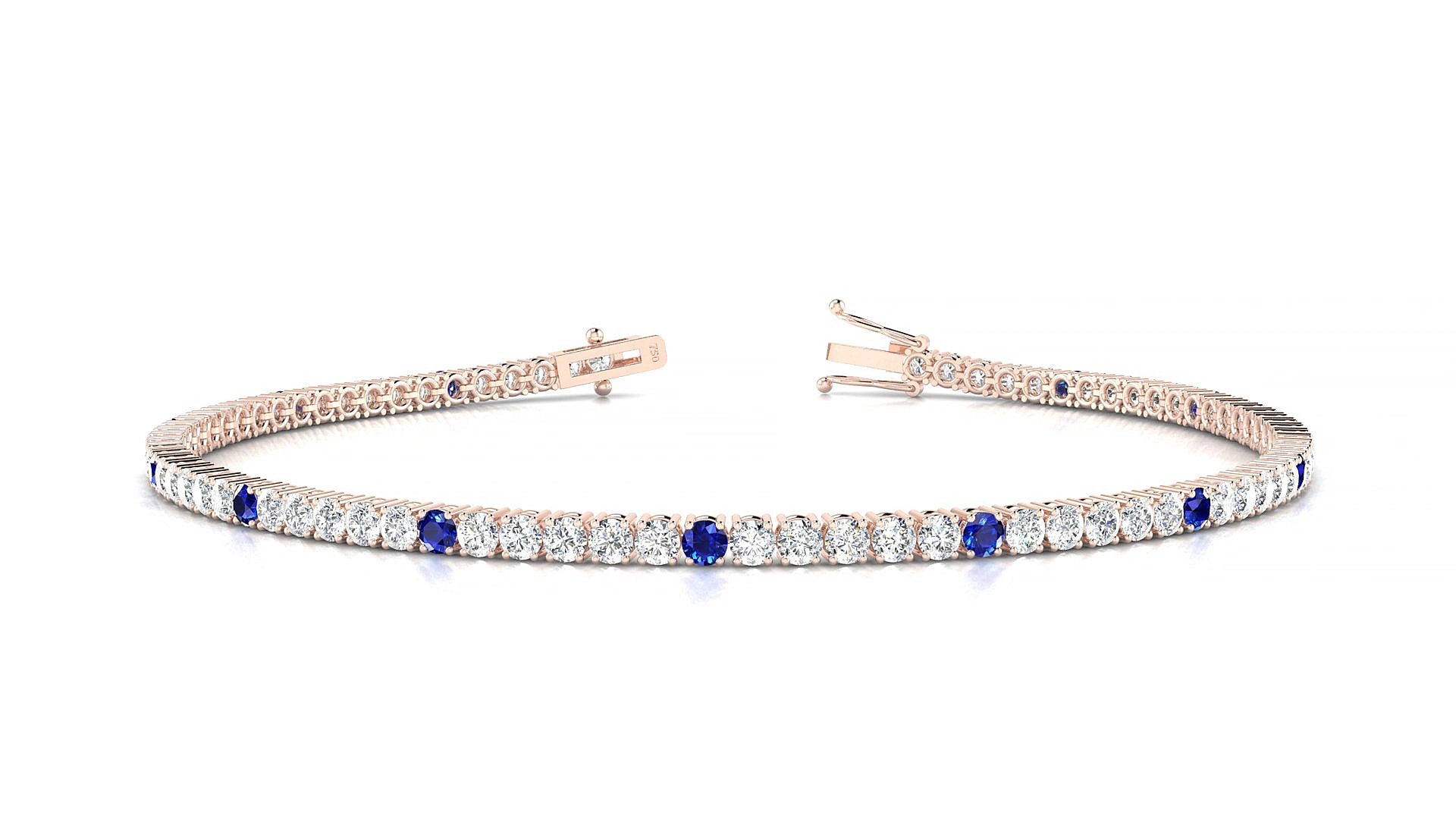 Capri 1-5 | 18k Rose Gold 2 mm Round Natural Sapphire & Diamond 19 cm Tennis Bracelet