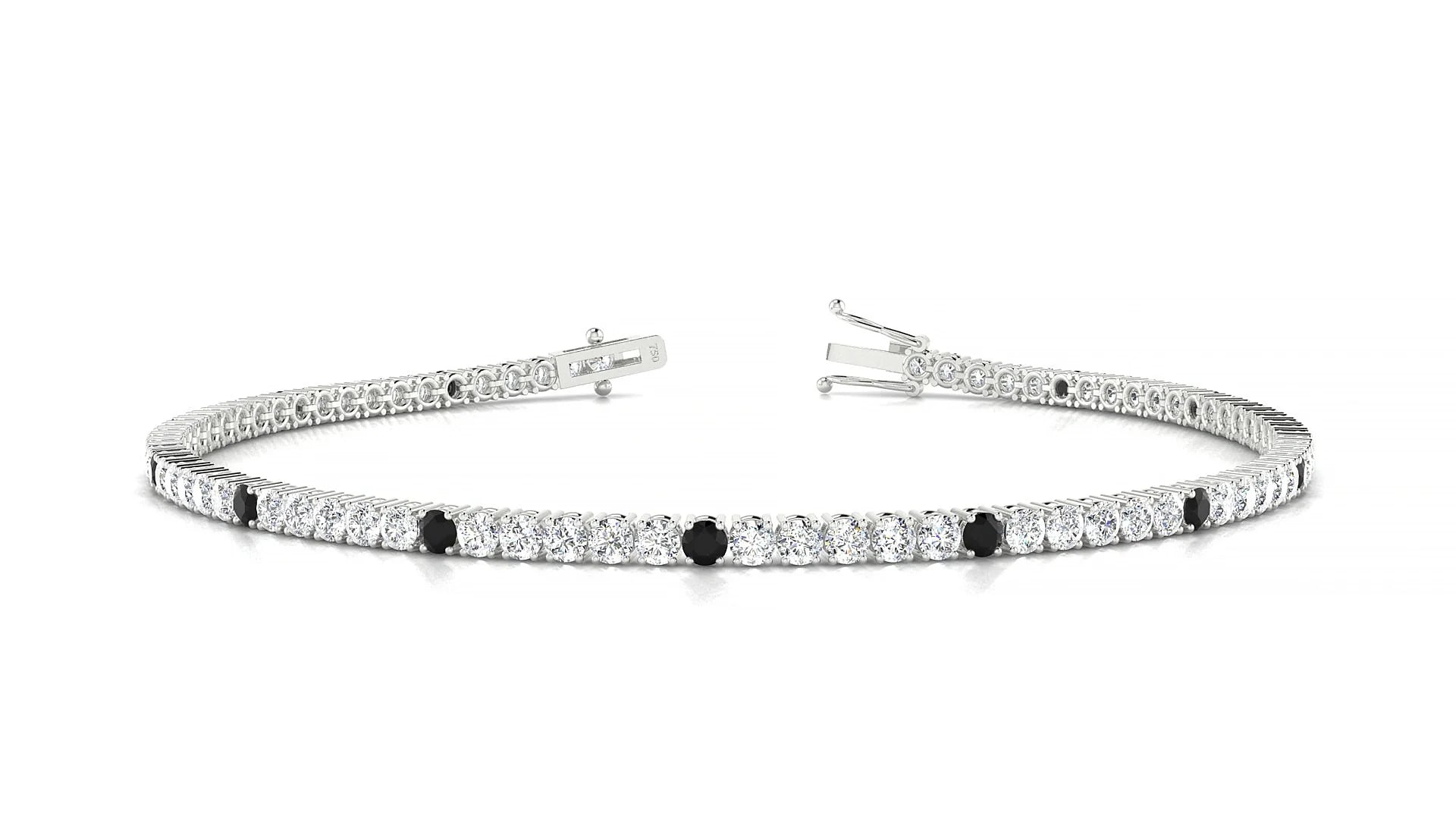 Capri 1-5 | 18k White Gold 2 mm Round Natural Black Diamond & Diamond Tennis Bracelet