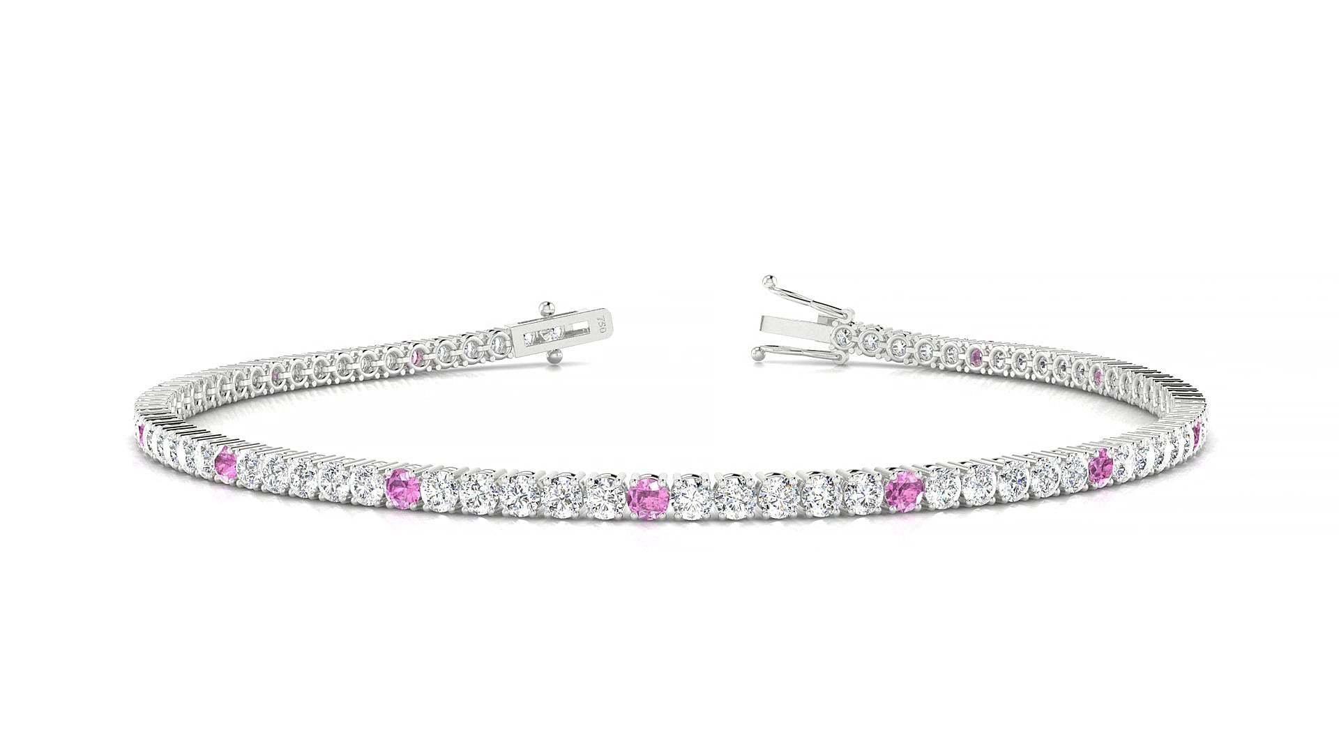 Capri 1-5 | 18k White Gold 2 mm Round Natural Pink Sapphire & Diamond 15 cm Tennis Bracelet