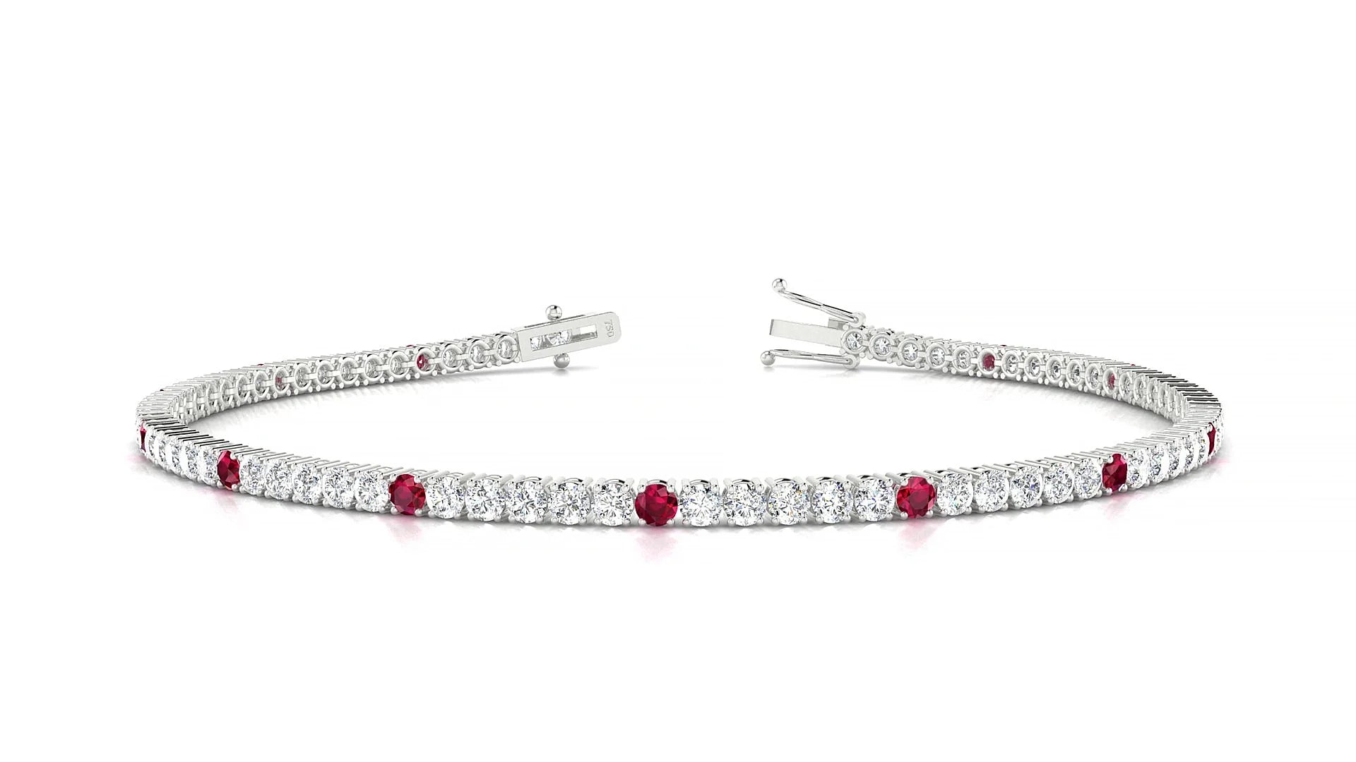 Capri 1-5 | 18k White Gold 2 mm Round Natural Ruby & Diamond Tennis Bracelet