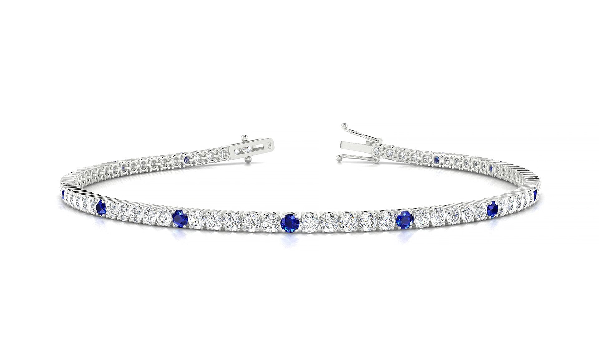 Capri 1-5 | 18k White Gold 2 mm Round Natural Sapphire & Diamond 15 cm Tennis Bracelet