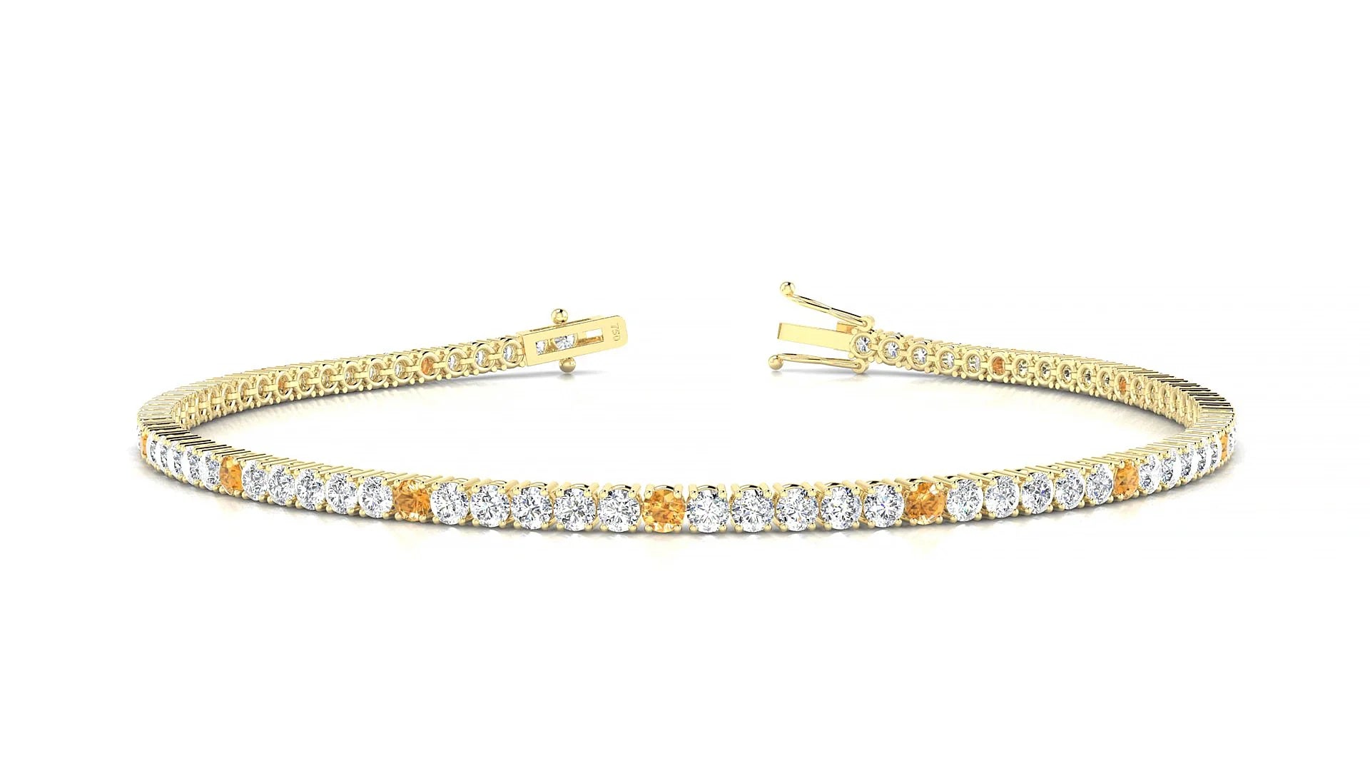 Capri 1-5 | 18k Yellow Gold 2 mm Round Natural Citrine & Diamond Tennis Bracelet