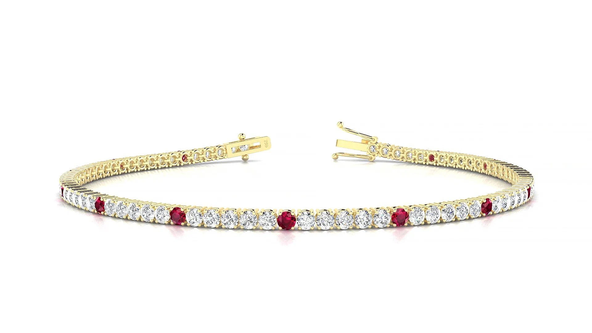 Capri 1-5 | 18k Yellow Gold 2 mm Round Natural Ruby & Diamond Tennis Bracelet