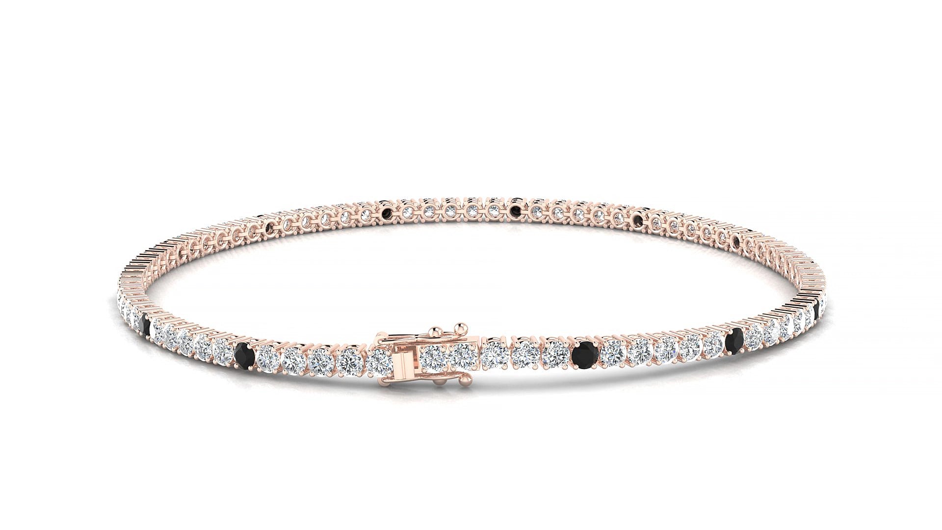Capri 1-5 | 18k Rose Gold 2 mm Round Natural Black Diamond & Diamond 19 cm Tennis Bracelet