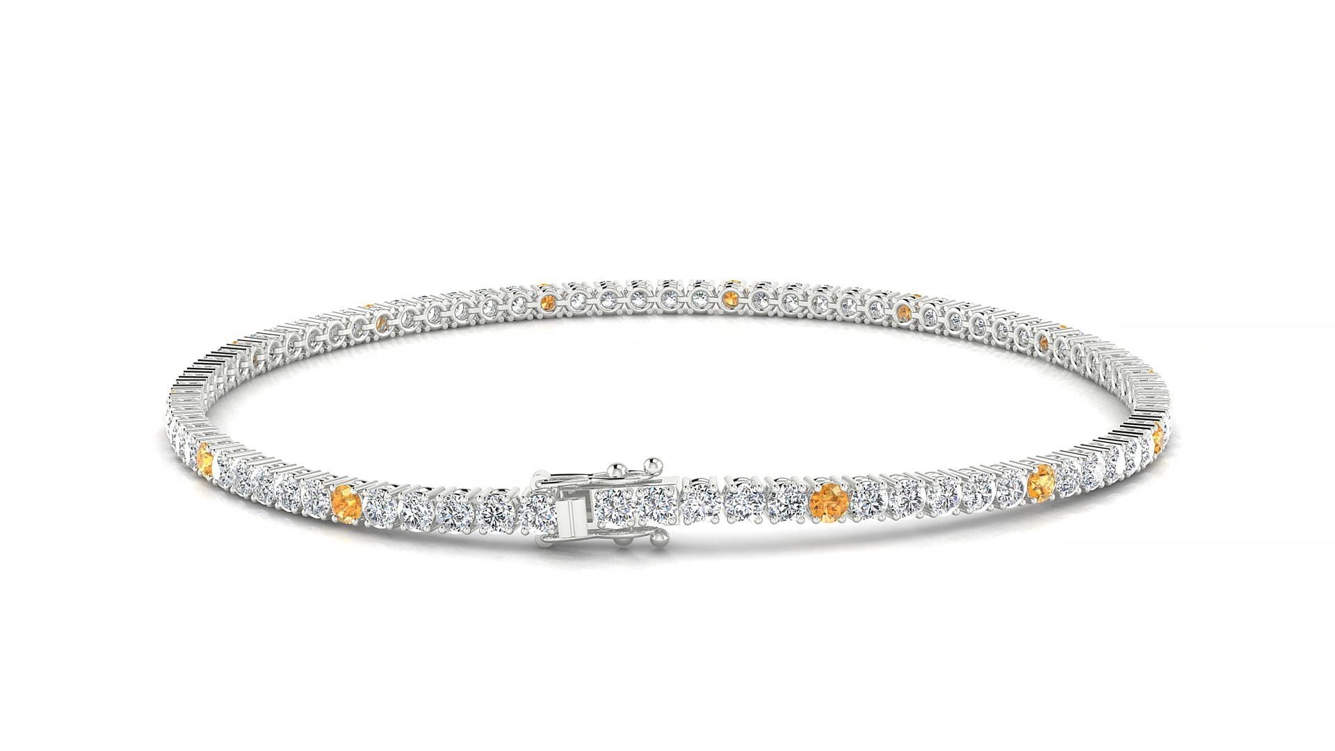 Capri 1-5 | 18k White Gold 2 mm Round Natural Citrine & Diamond 15 cm Tennis Bracelet