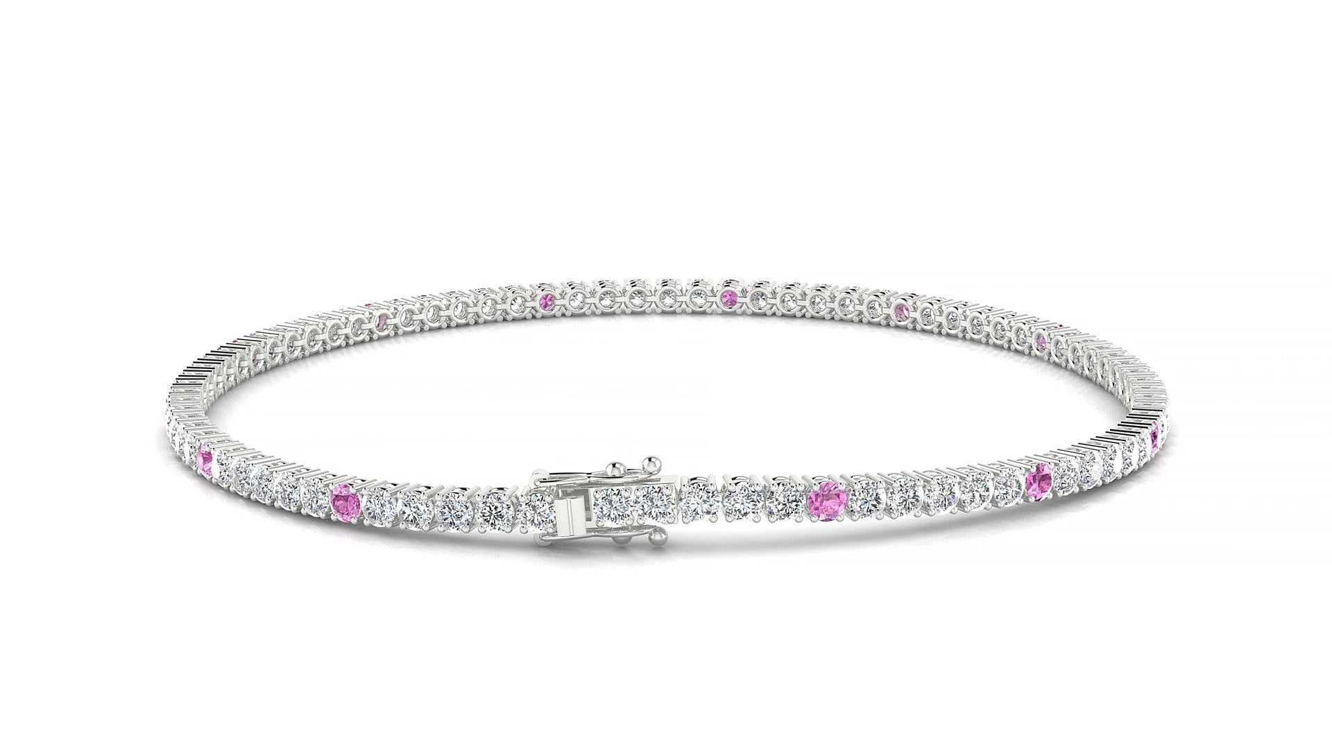 Capri 1-5 | 18k White Gold 2 mm Round Natural Pink Sapphire & Diamond 18 cm Tennis Bracelet