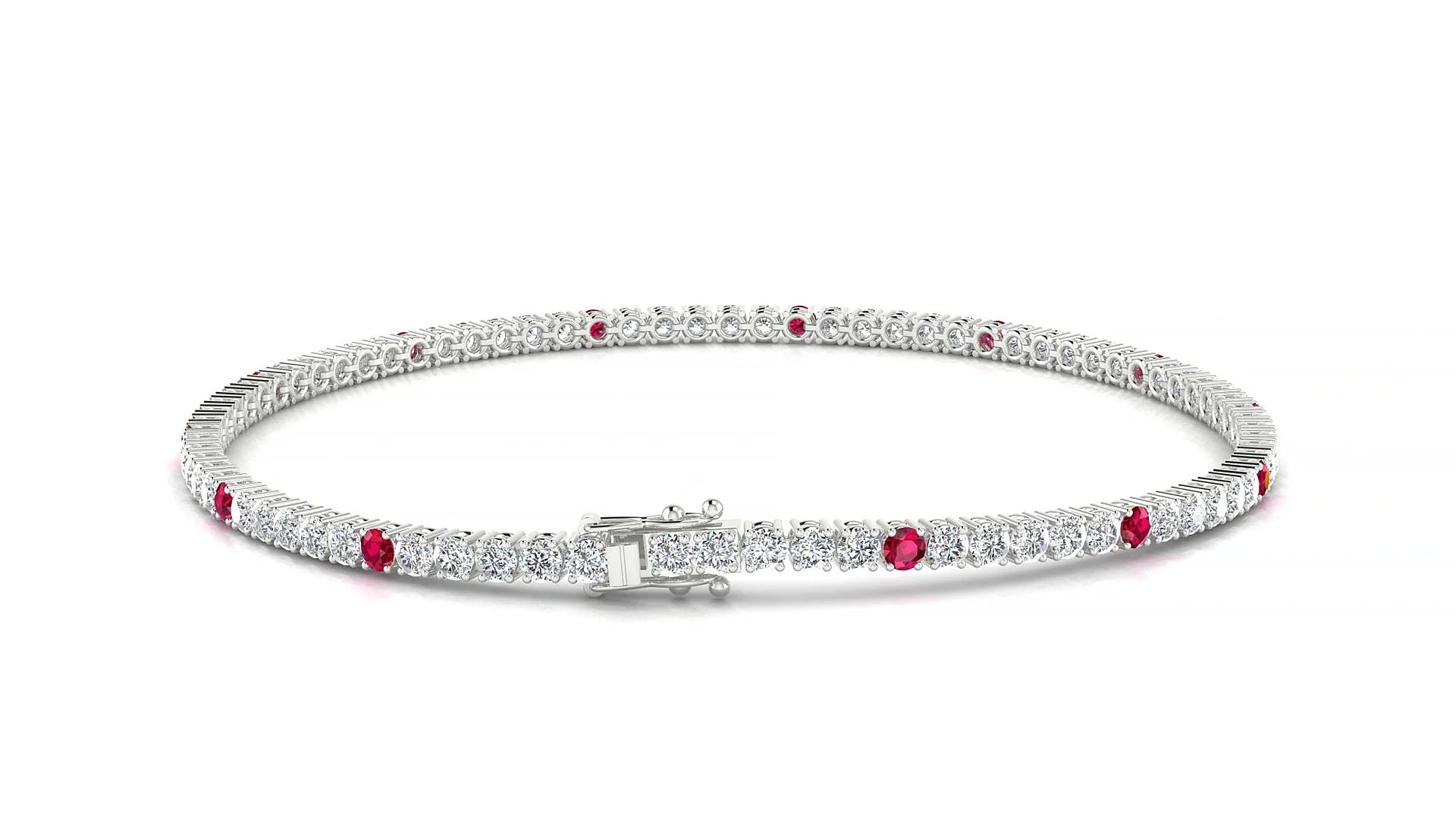 Capri 1-5 | 18k White Gold 2 mm Round Natural Ruby & Diamond Tennis Bracelet