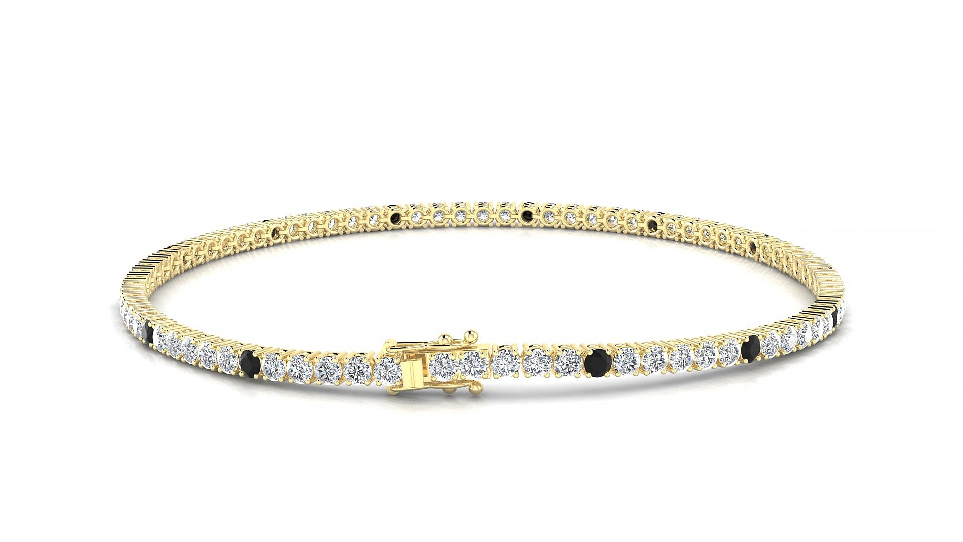 Capri 1-5 | 18k Yellow Gold 2 mm Round Natural Black Diamond & Diamond 15 cm Tennis Bracelet
