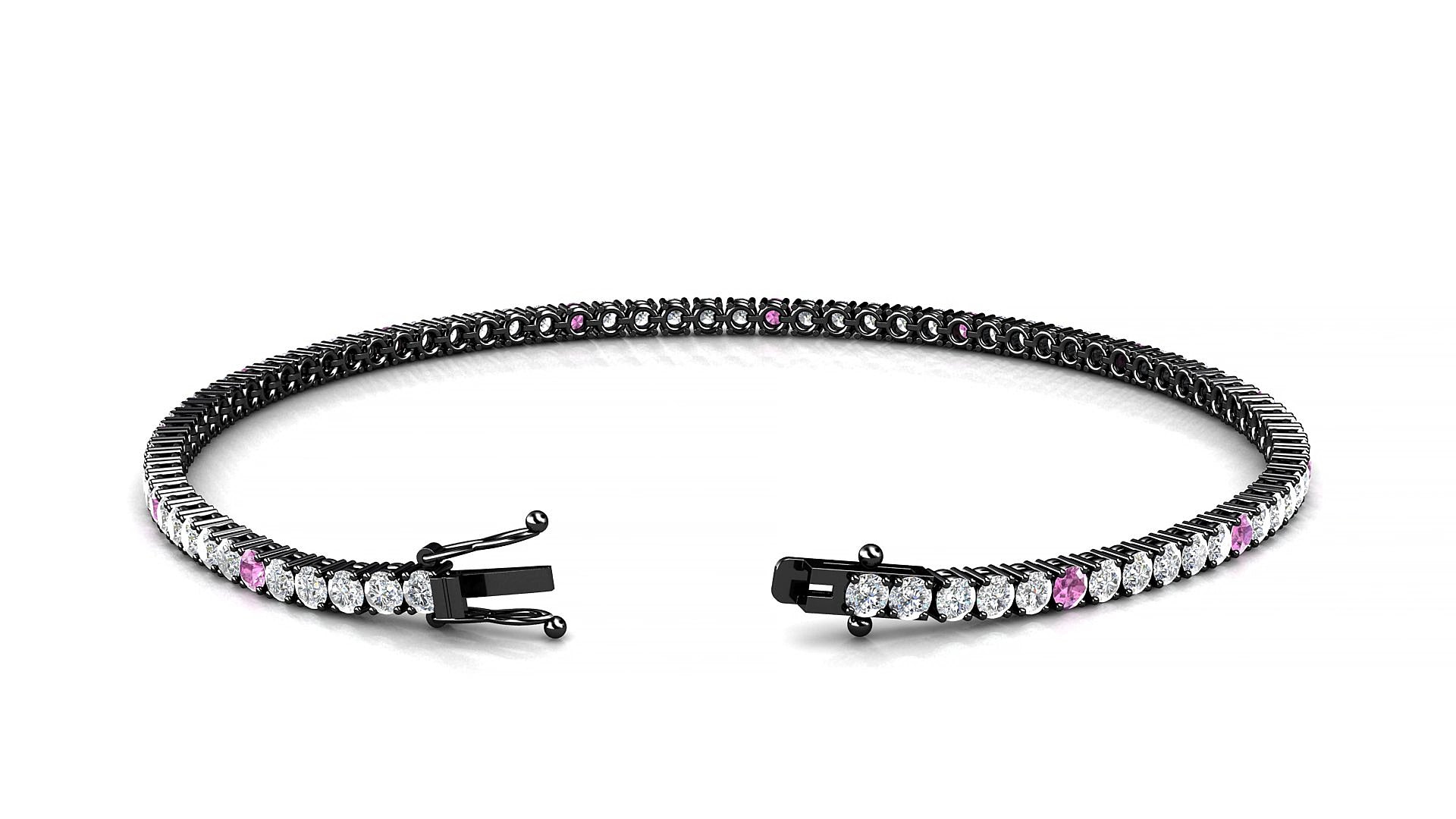 Capri 1-5 | 18k Black Gold 2 mm Round Natural Pink Sapphire & Diamond 15 cm Tennis Bracelet