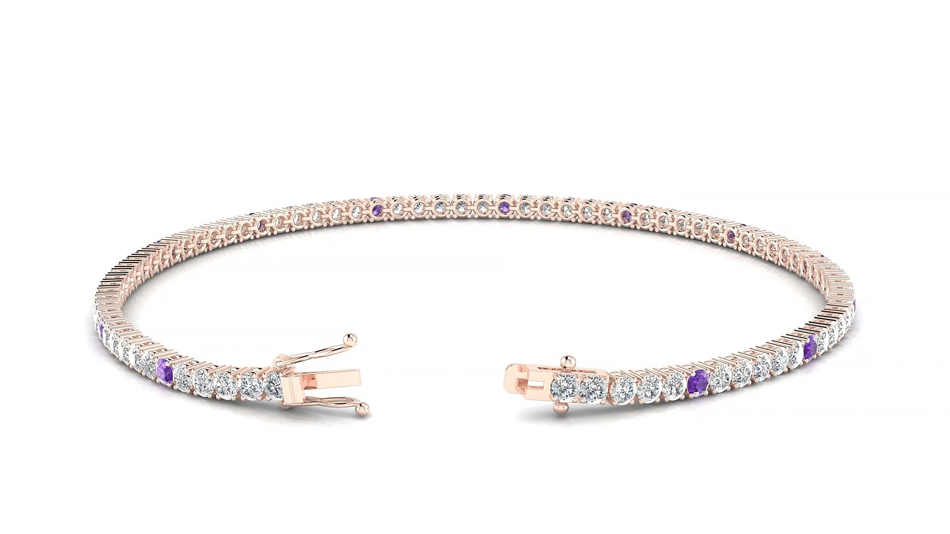 Capri 1-5 | 18k Rose Gold 2 mm Round Natural Amethyst & Diamond Tennis Bracelet