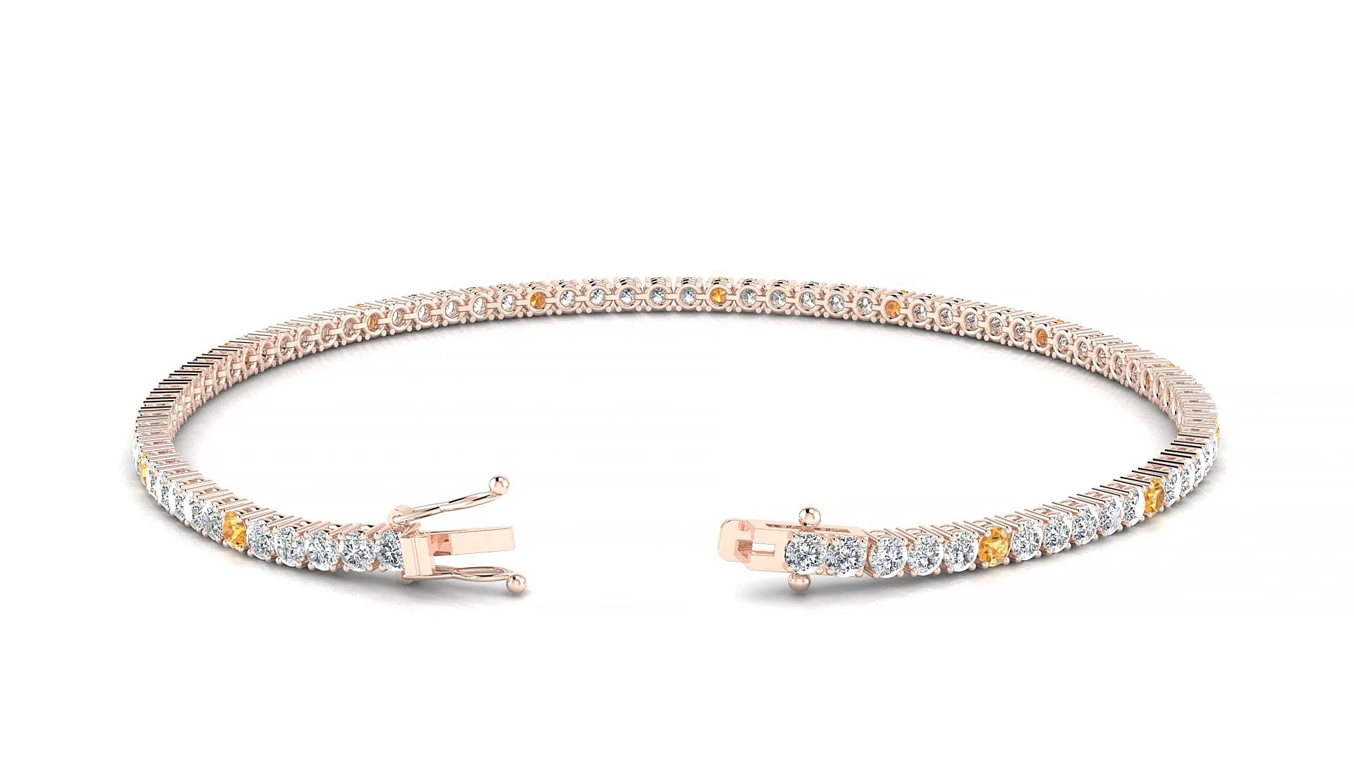 Capri 1-5 | 18k Rose Gold 2 mm Round Natural Citrine & Diamond Tennis Bracelet