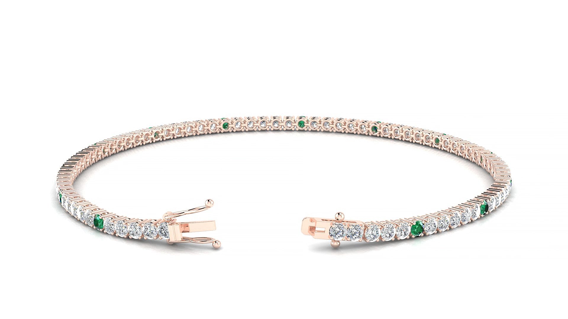 Capri 1-5 | 18k Rose Gold 2 mm Round Natural Emerald & Diamond 15 cm Tennis Bracelet