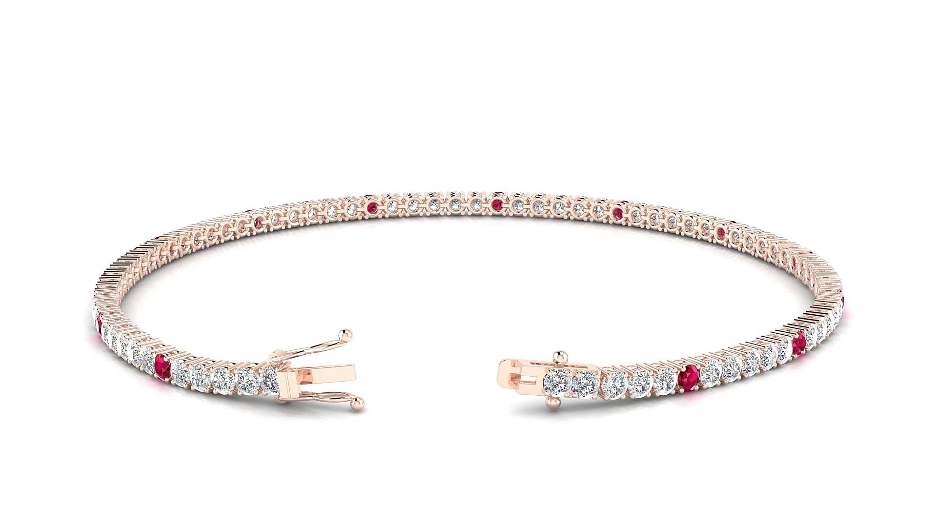 Capri 1-5 | 18k Rose Gold 2 mm Round Natural Ruby & Diamond Tennis Bracelet